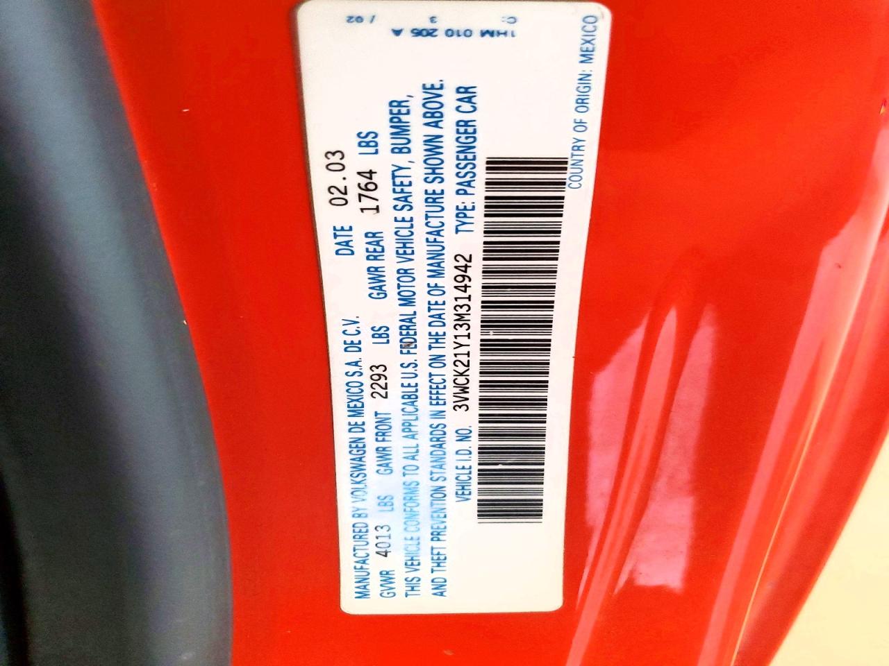 2003 Volkswagen New Beetle Gls Orange vin: 3VWCK21Y13M314942