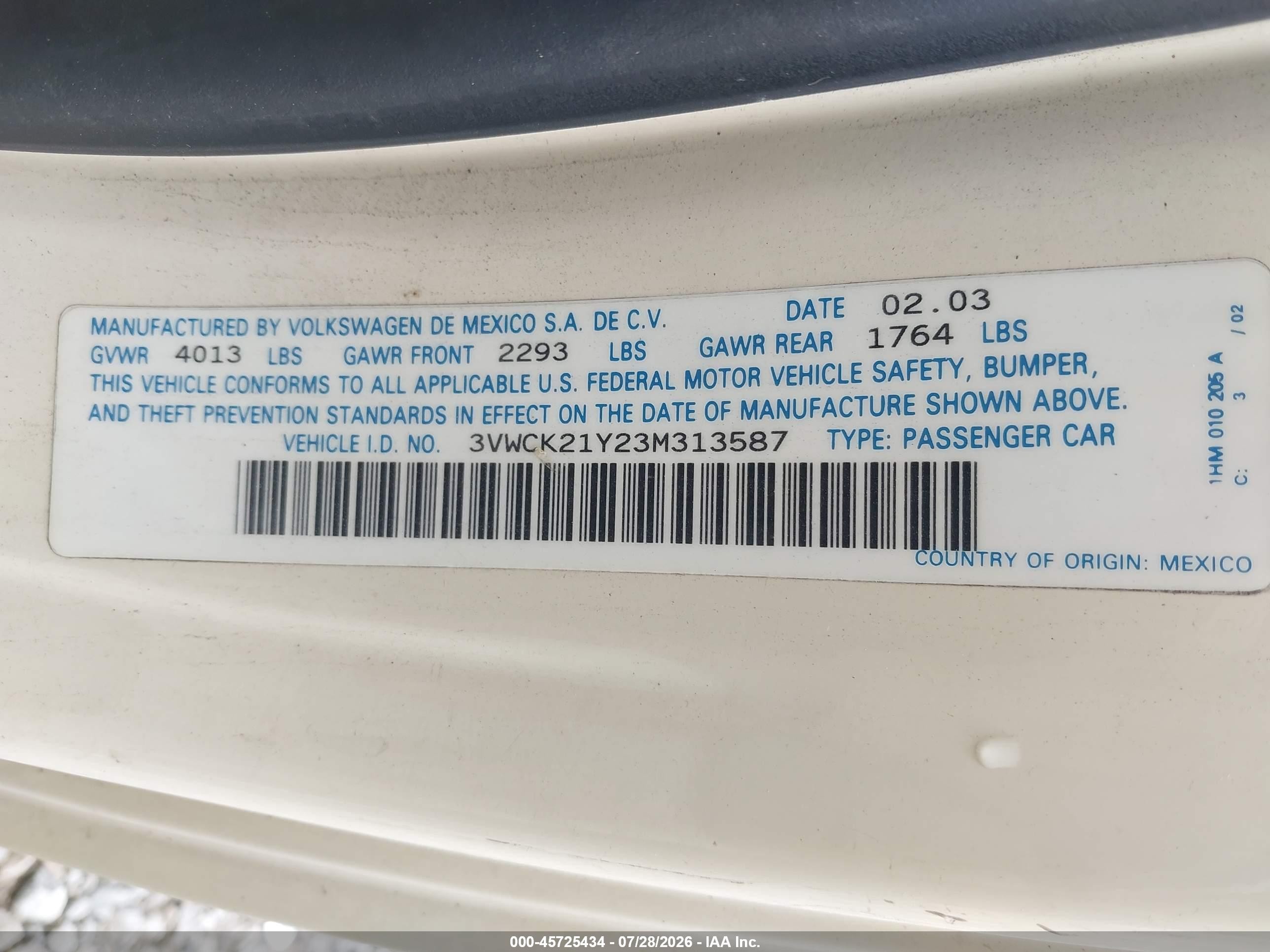 2003 Volkswagen New Beetle Gls Cream vin: 3VWCK21Y23M313587