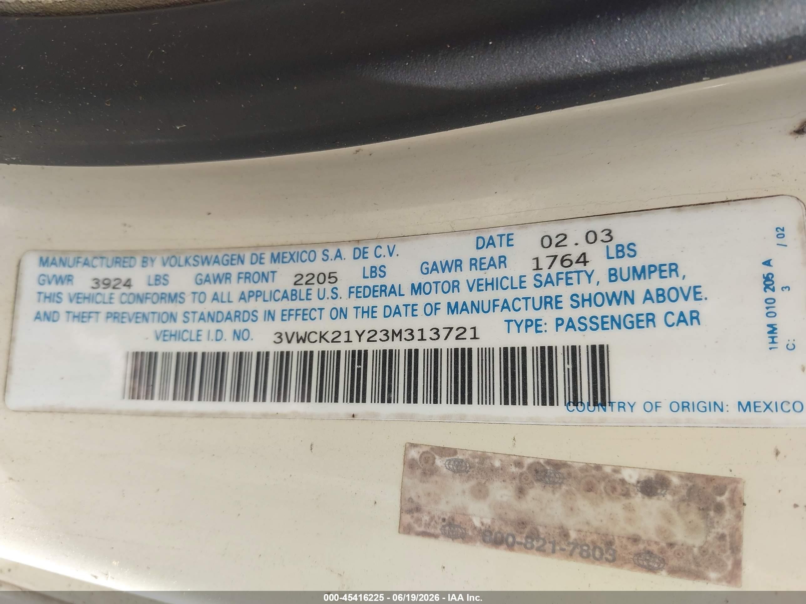 2003 Volkswagen New Beetle Gls Cream vin: 3VWCK21Y23M313721