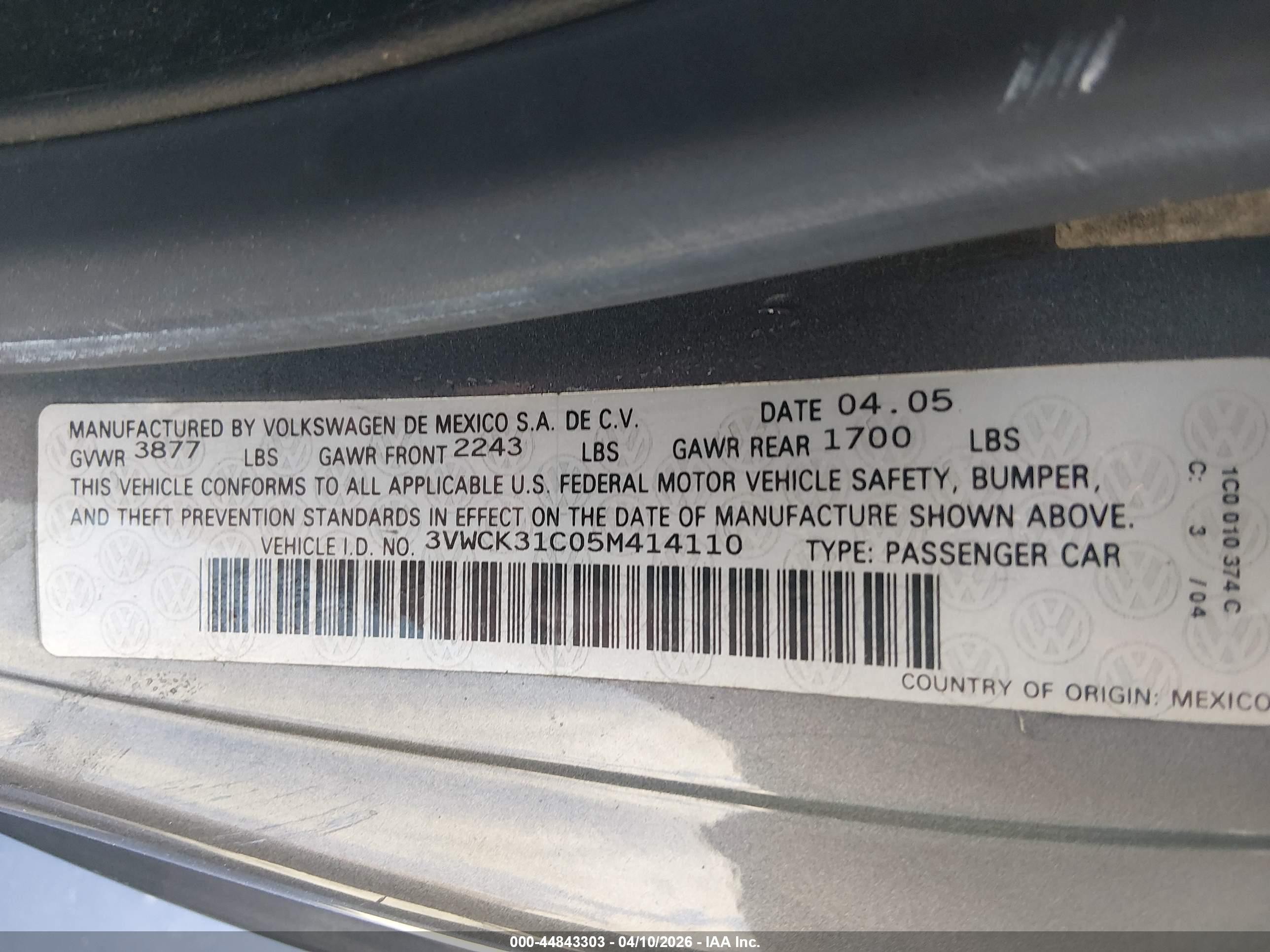 2005 Volkswagen New Beetle Gls Light Blue vin: 3VWCK31C05M414110
