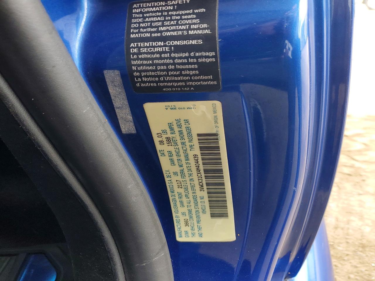2004 Volkswagen New Beetle Gls Blue vin: 3VWCK31CX4M404439
