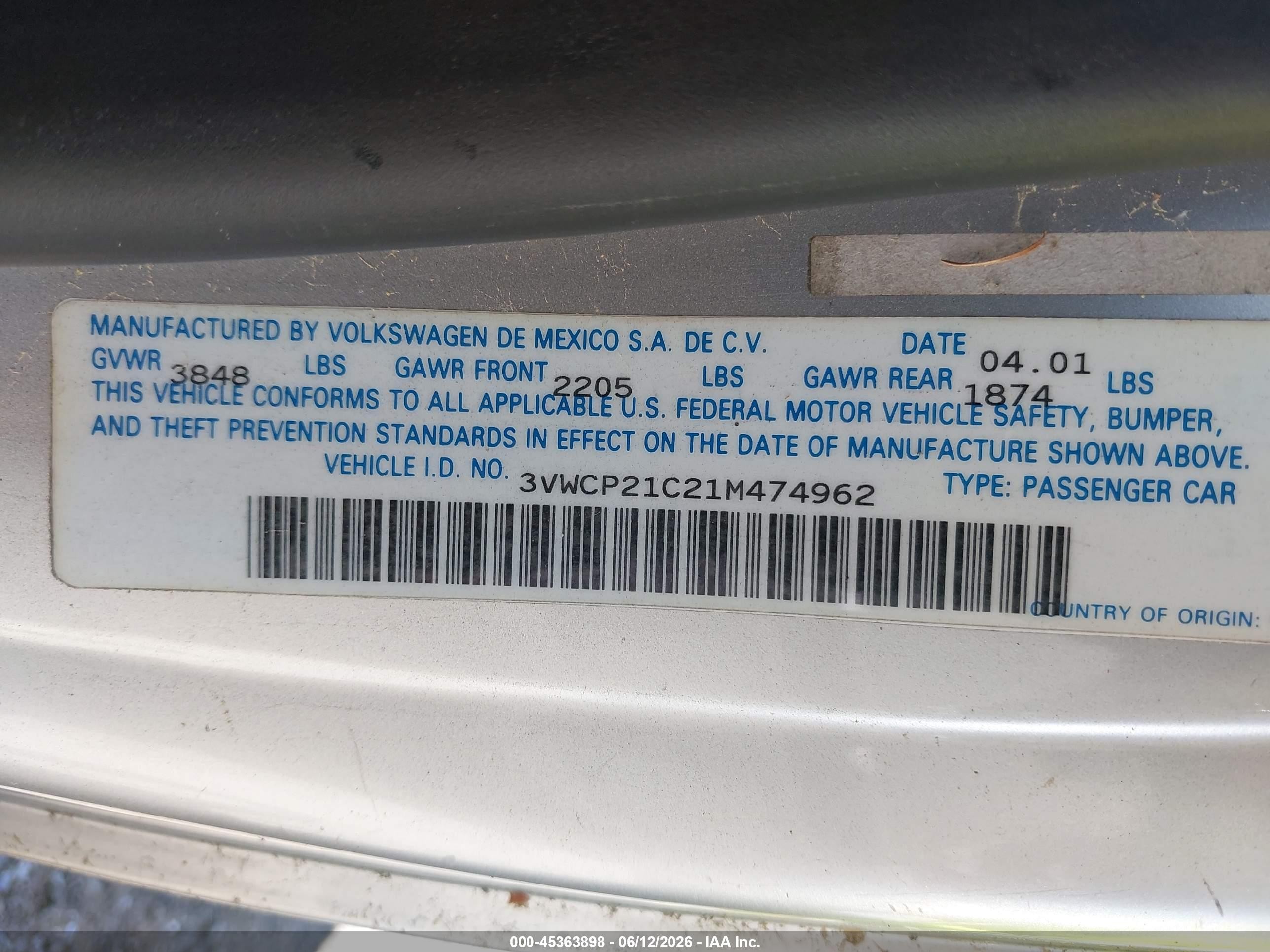 2001 Volkswagen New Beetle Gls Tdi Silver vin: 3VWCP21C21M474962