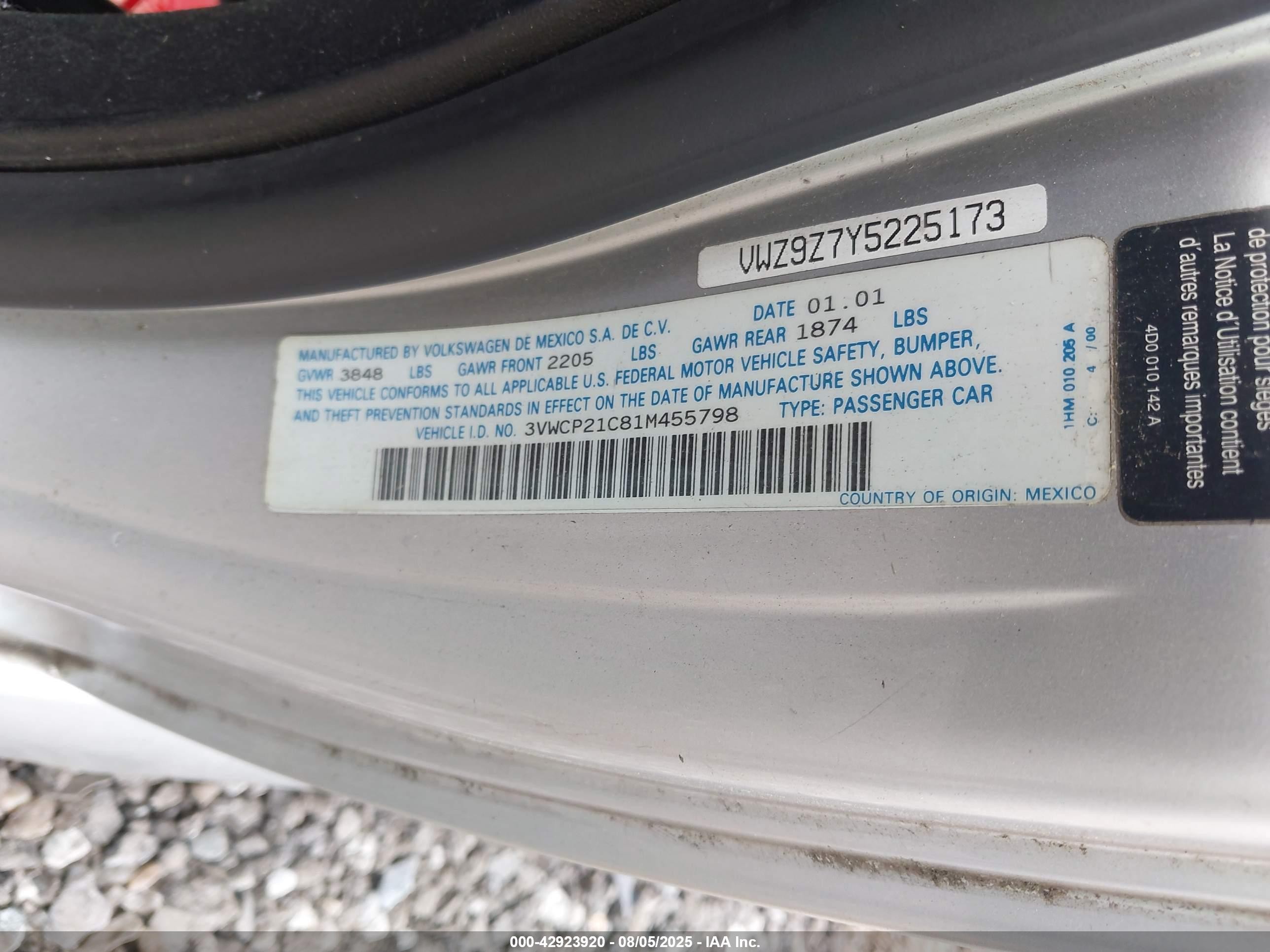 2001 Volkswagen New Beetle Gls Tdi Gray vin: 3VWCP21C81M455798