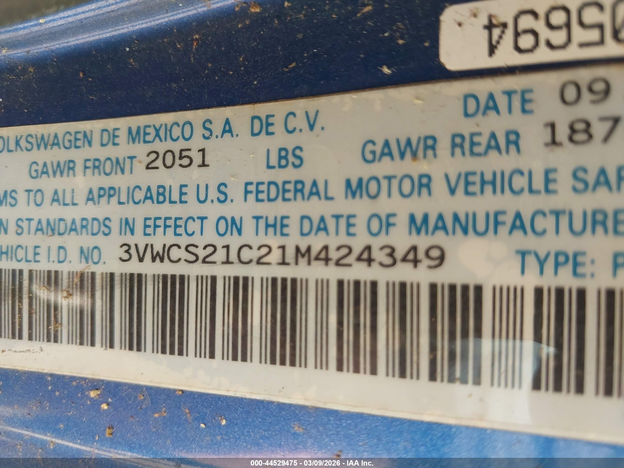 2001 Volkswagen New Beetle Gls Blue vin: 3VWCS21C21M424349
