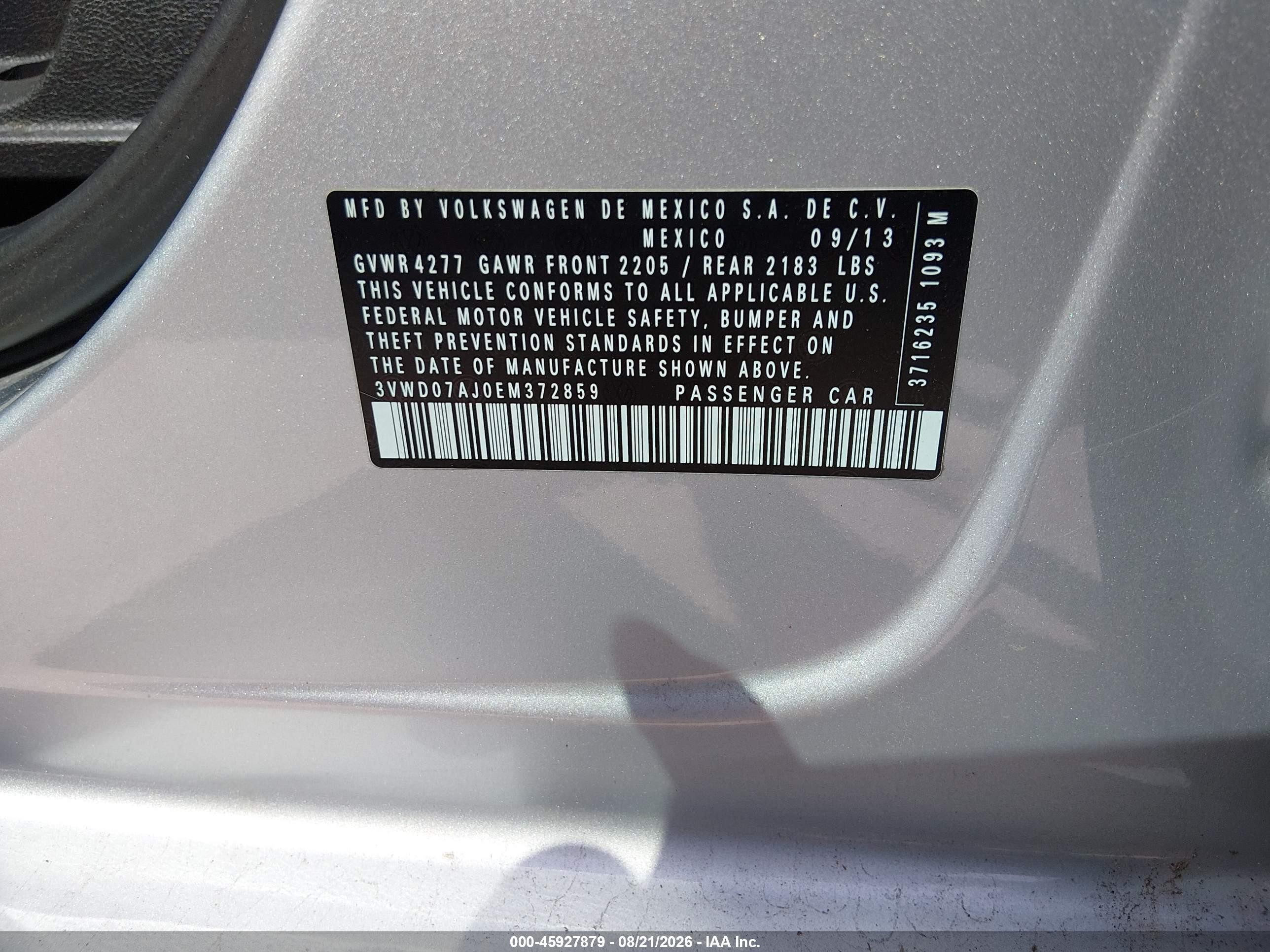 2014 Volkswagen Jetta 1.8t Se Silver vin: 3VWD07AJ0EM372859