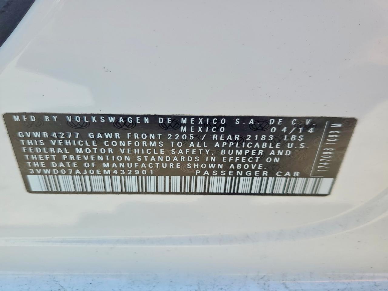 2014 Volkswagen Jetta Se White vin: 3VWD07AJ0EM432901