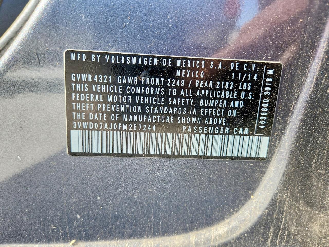 2015 Volkswagen Jetta Se Gray vin: 3VWD07AJ0FM257244