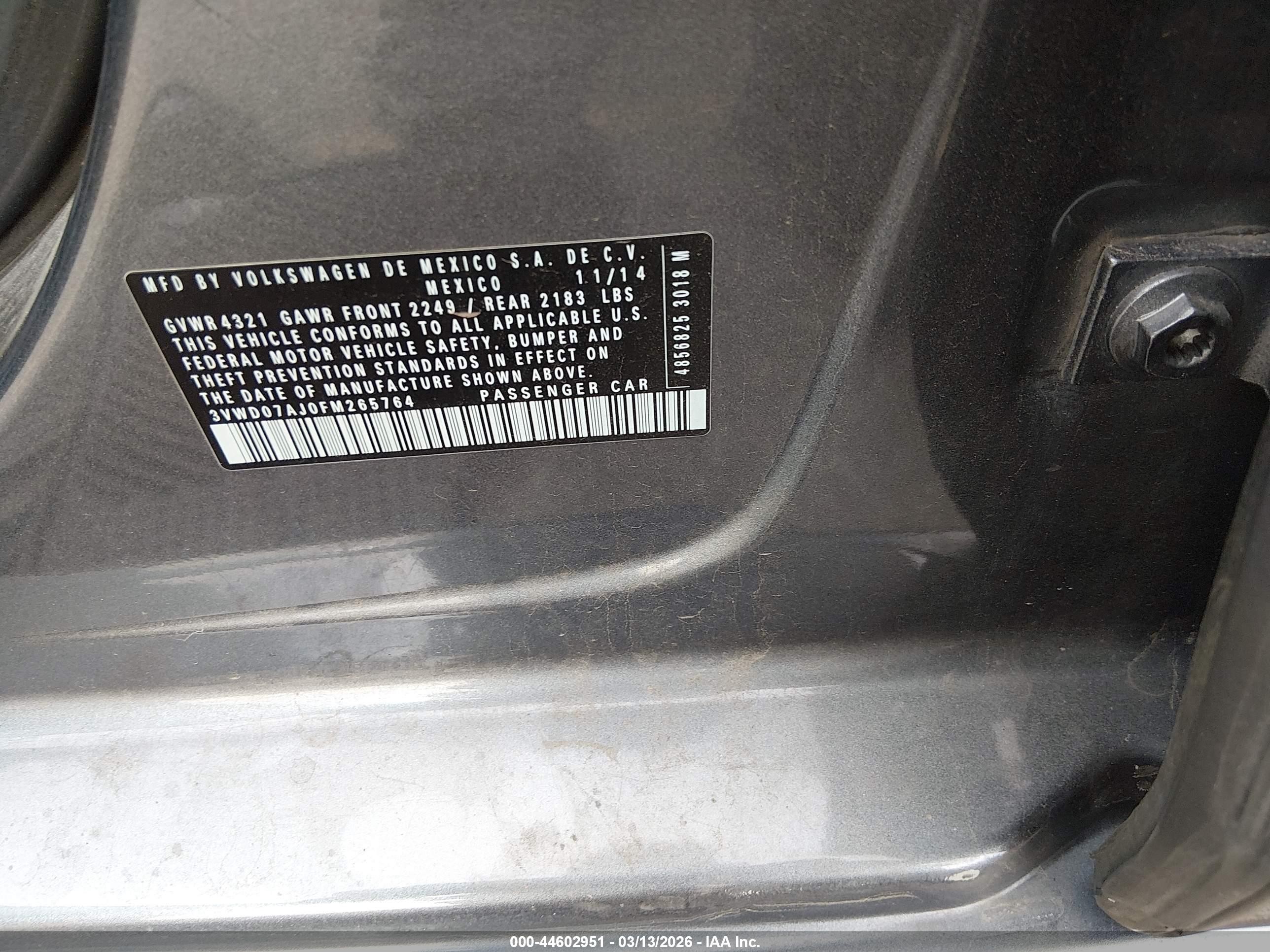 2015 Volkswagen Jetta 1.8t Se Серый vin: 3VWD07AJ0FM265764