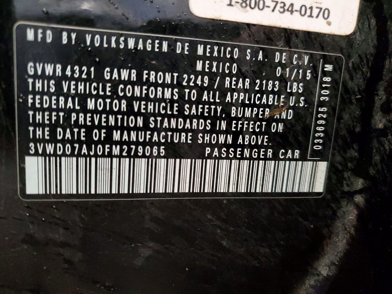 2015 Volkswagen Jetta Se Black vin: 3VWD07AJ0FM279065