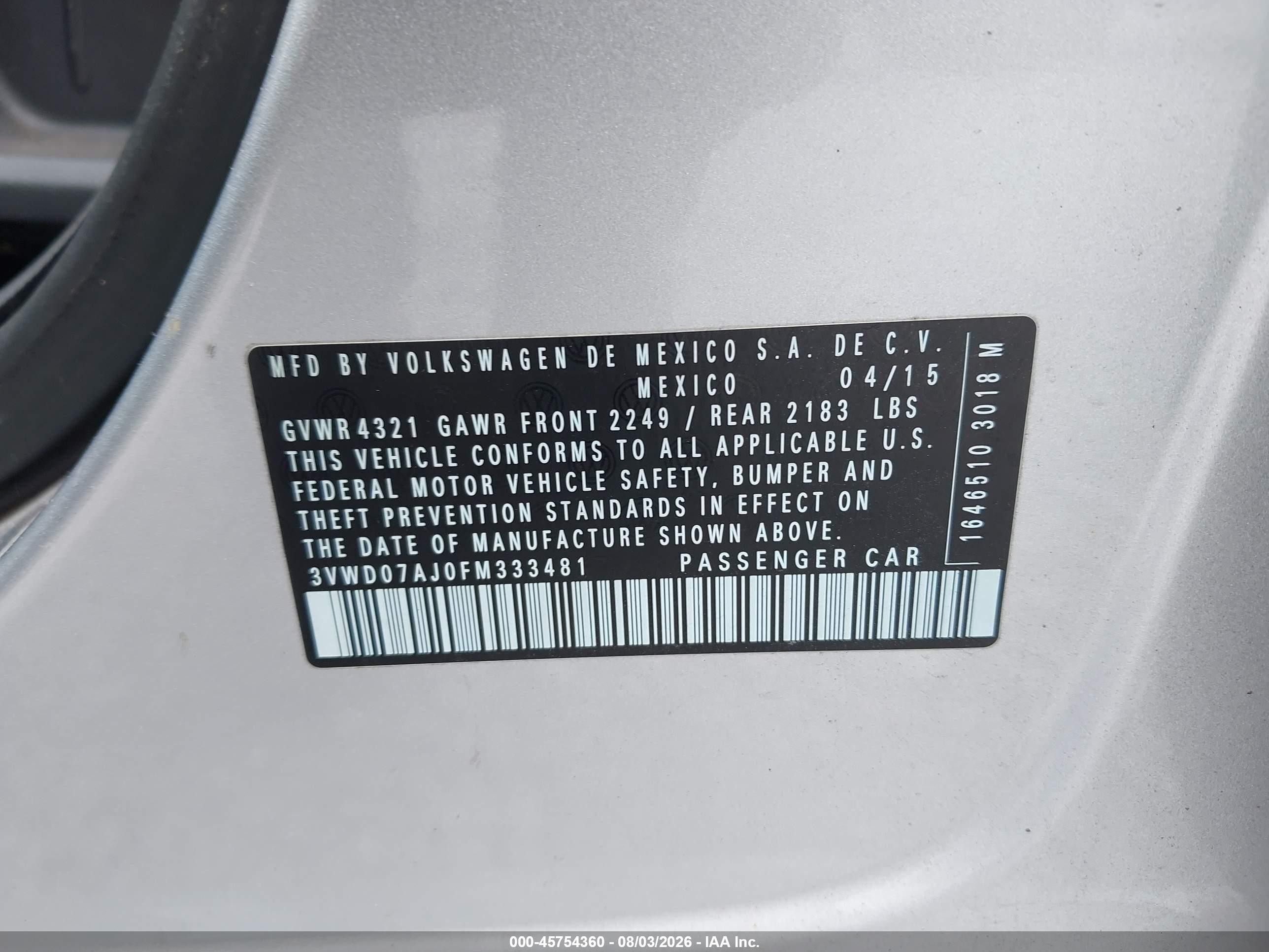 2015 Volkswagen Jetta 1.8t Se Серебряный vin: 3VWD07AJ0FM333481