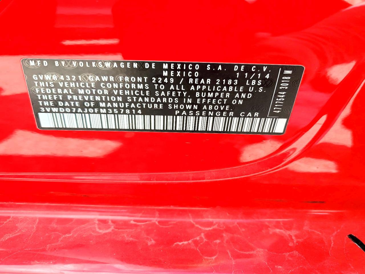 2015 Volkswagen Jetta Se Red vin: 3VWD07AJ0FM357814