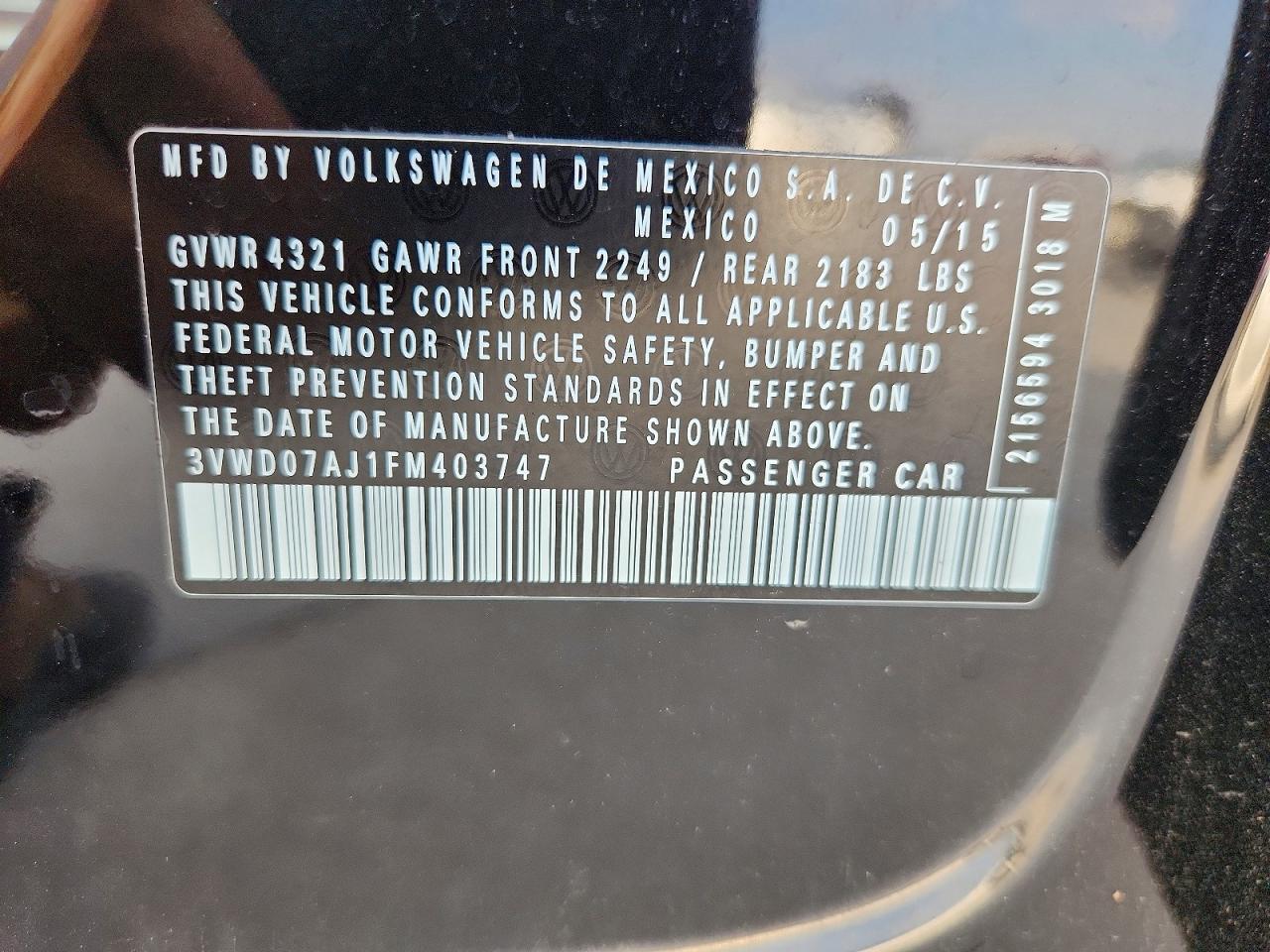 2015 Volkswagen Jetta Se Black vin: 3VWD07AJ1FM403747