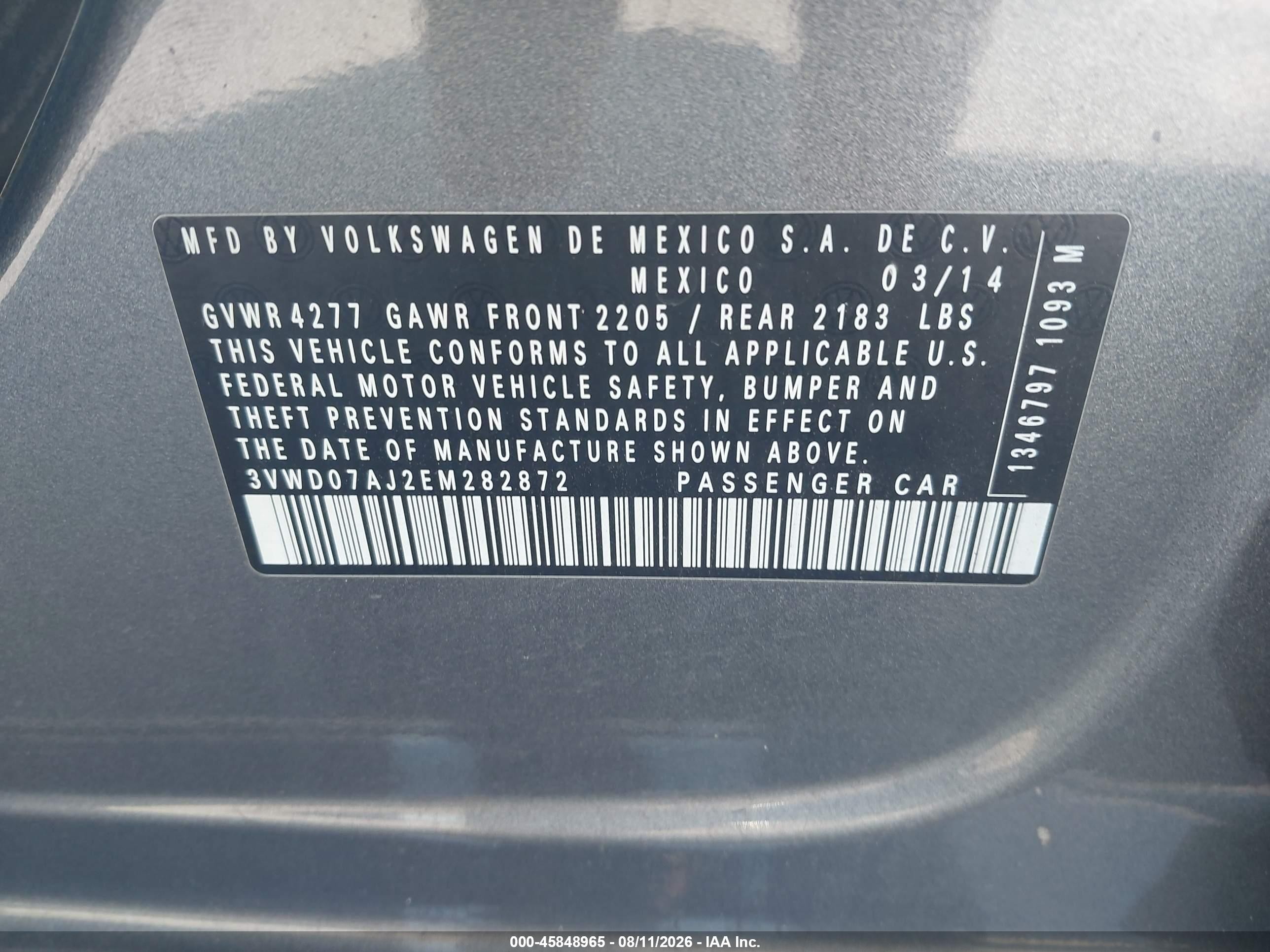 2014 Volkswagen Jetta 1.8t Se Gray vin: 3VWD07AJ2EM282872