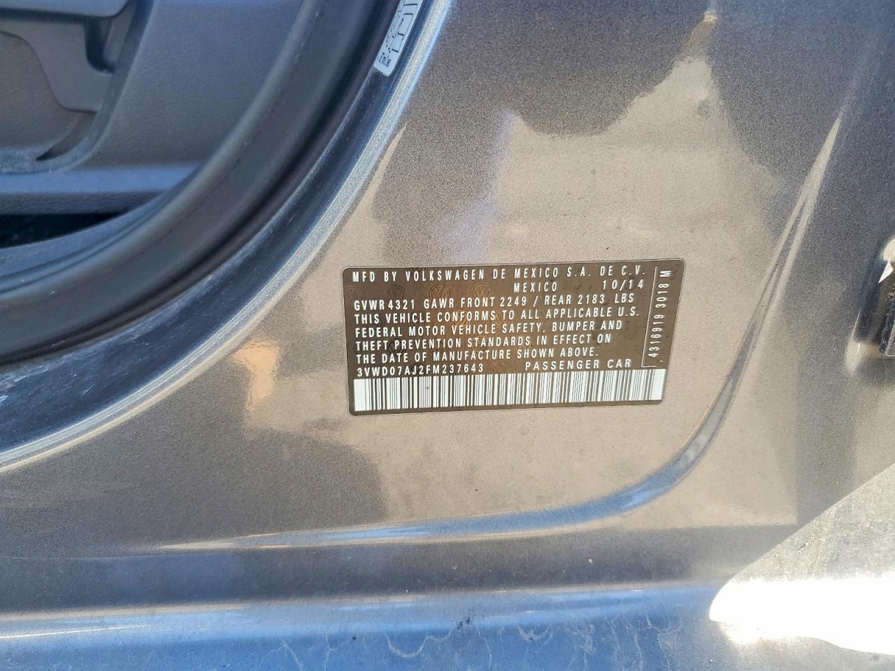 2015 Volkswagen Jetta Se Gray vin: 3VWD07AJ2FM237643
