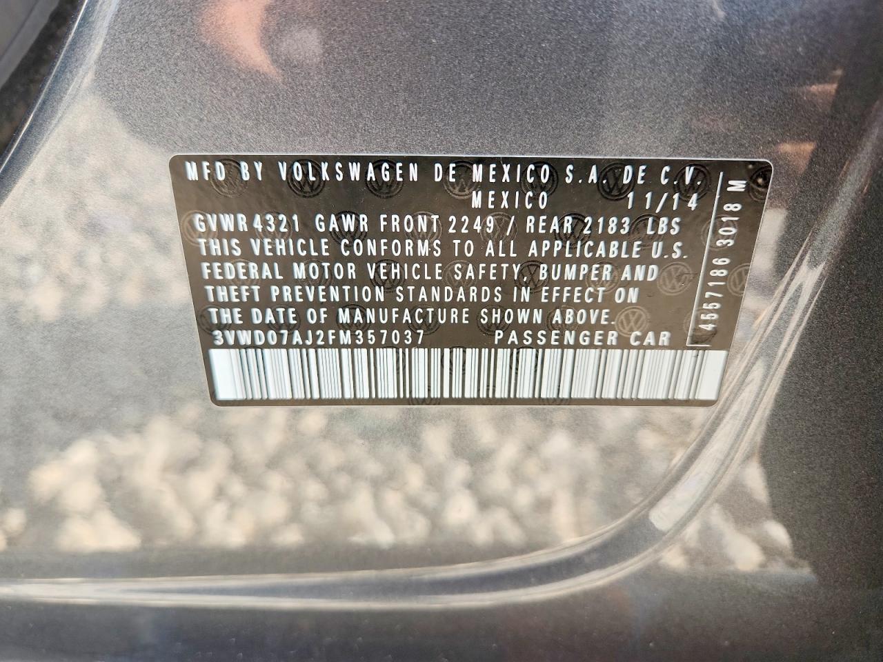 2015 Volkswagen Jetta Se Gray vin: 3VWD07AJ2FM357037