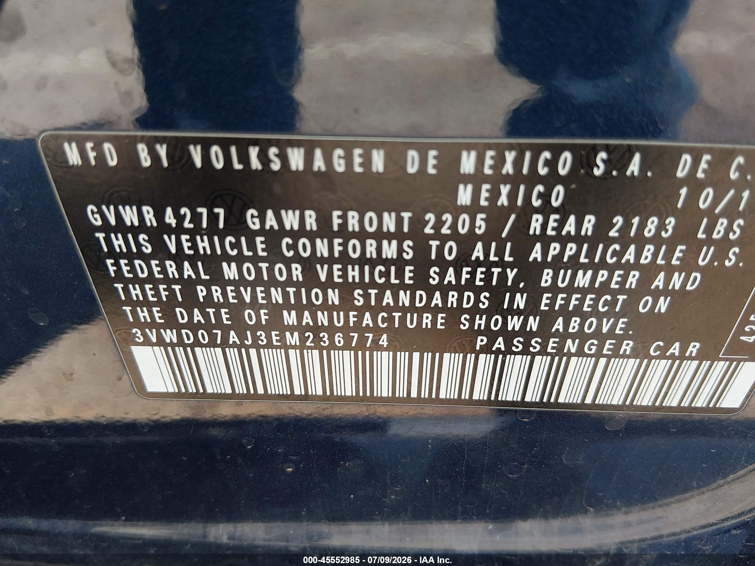2014 Volkswagen Jetta 1.8t Se Blue vin: 3VWD07AJ3EM236774