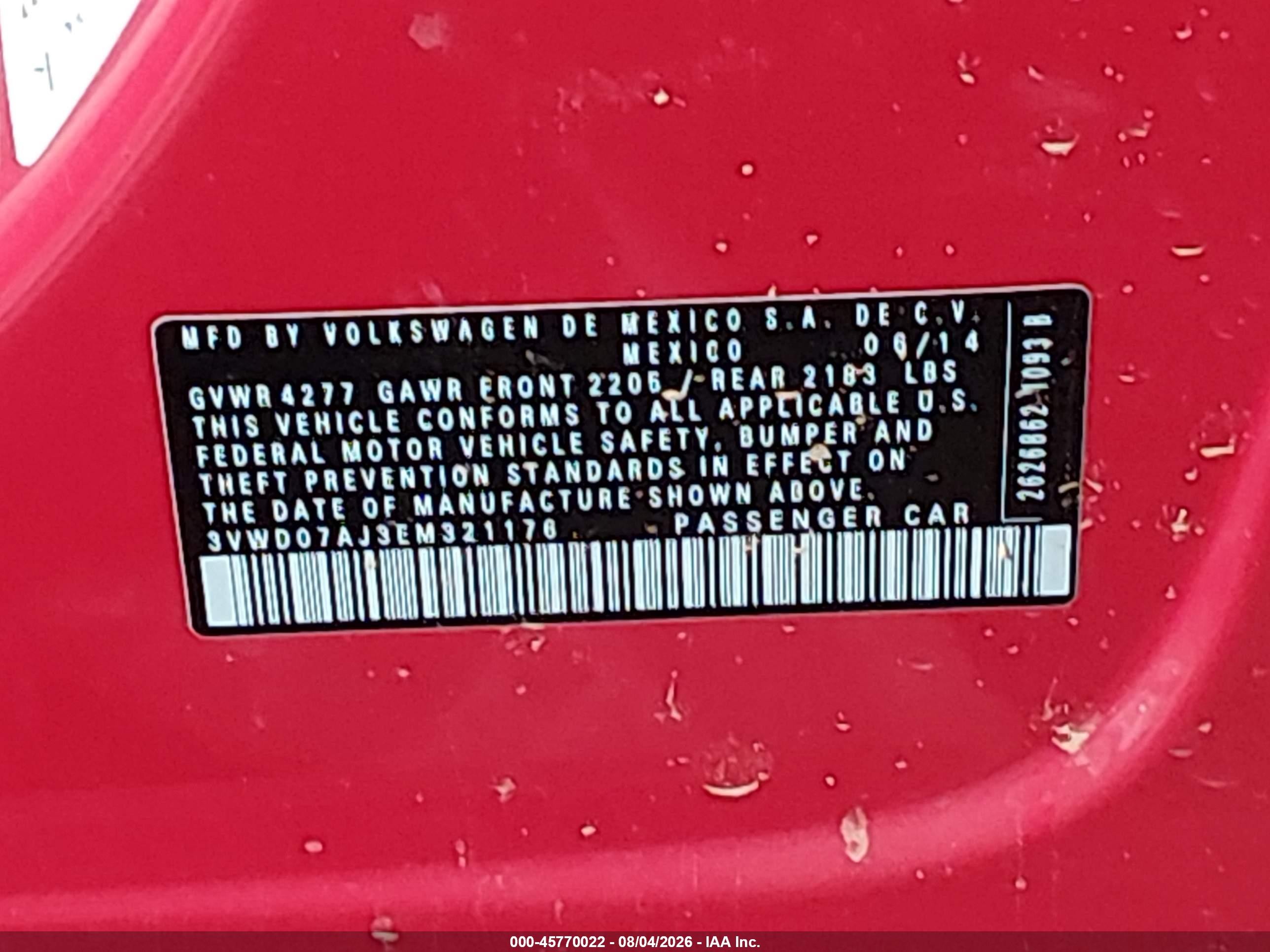2014 Volkswagen Jetta 1.8t Se Red vin: 3VWD07AJ3EM321176
