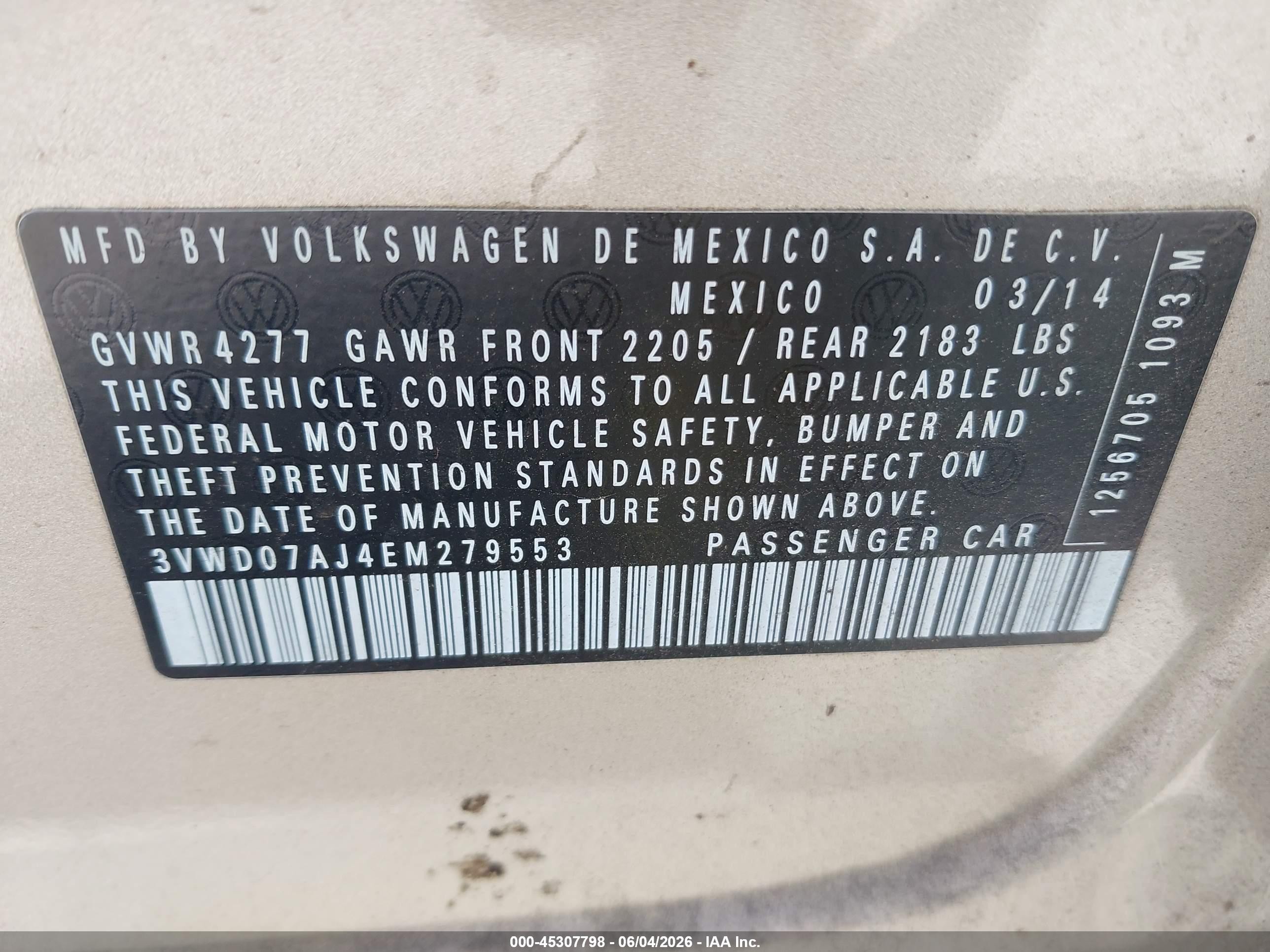 2014 Volkswagen Jetta 1.8t Se Gold vin: 3VWD07AJ4EM279553