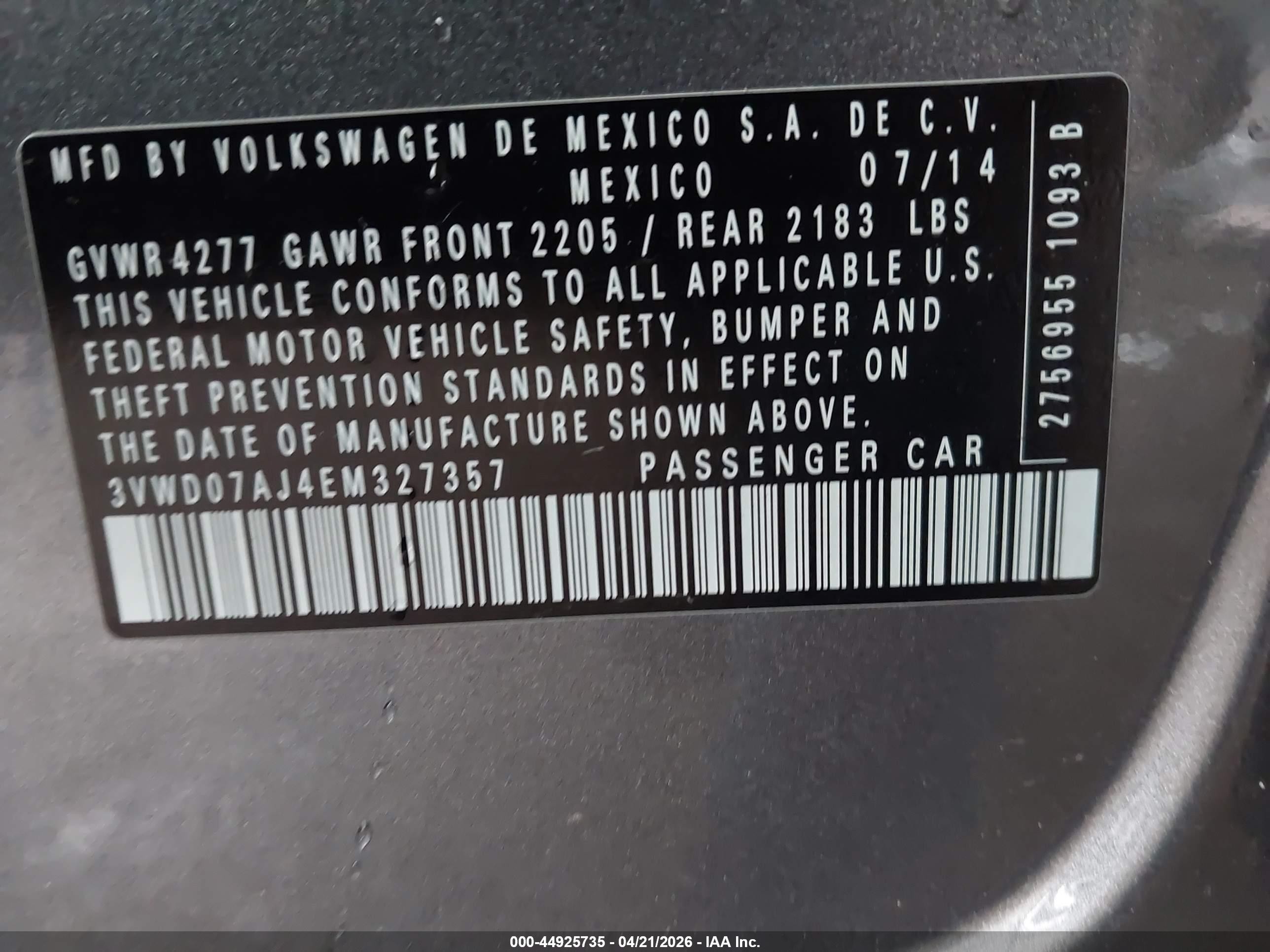 2014 Volkswagen Jetta 1.8t Se Gray vin: 3VWD07AJ4EM327357