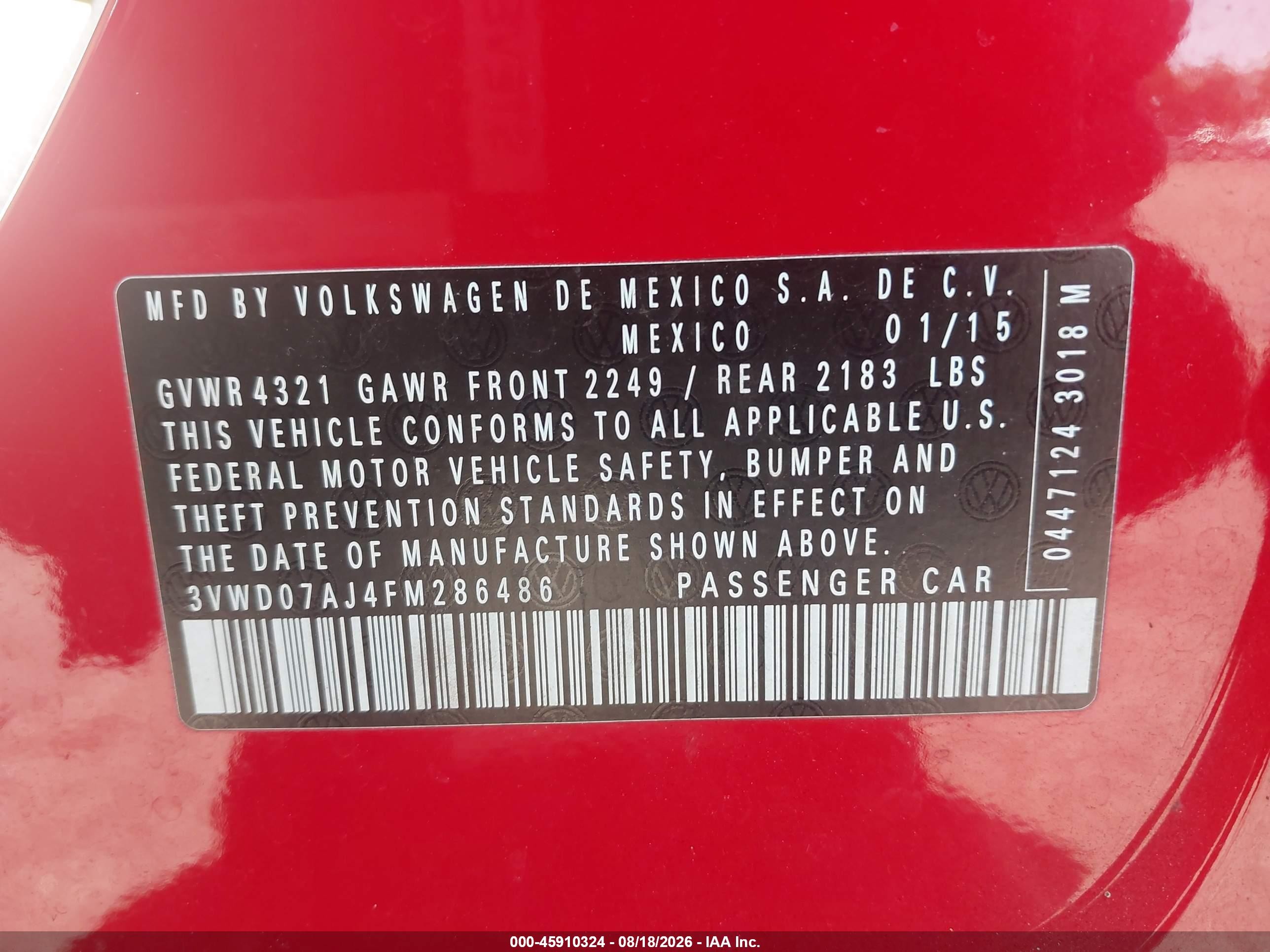 2015 Volkswagen Jetta 1.8t Se Red vin: 3VWD07AJ4FM286486