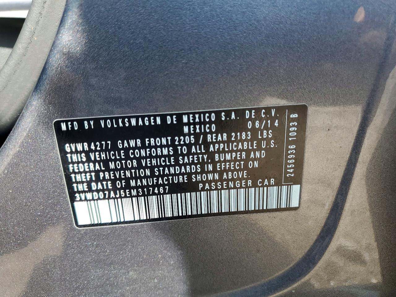 2014 Volkswagen Jetta Se Charcoal vin: 3VWD07AJ5EM317467