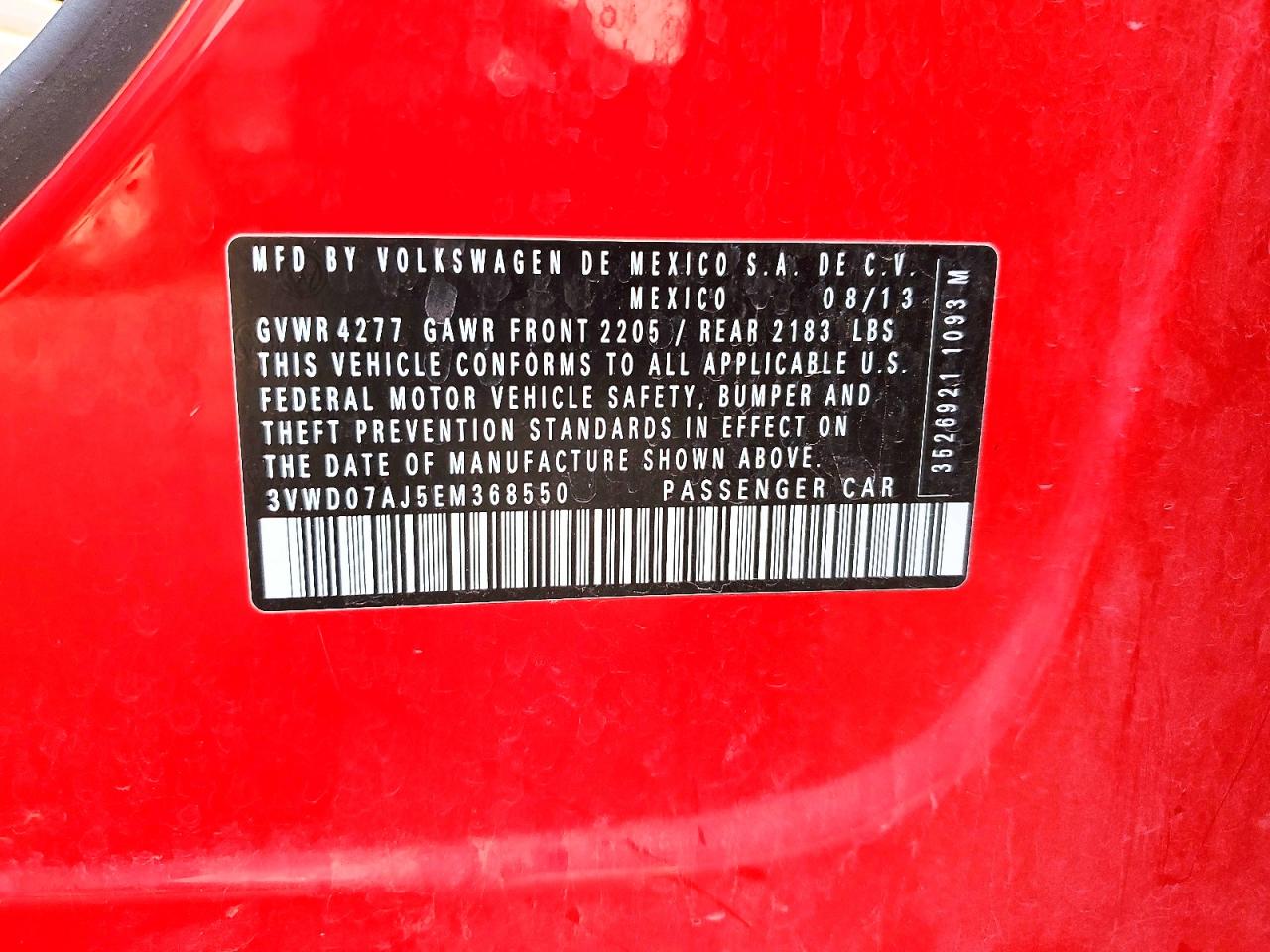 2014 Volkswagen Jetta Se Red vin: 3VWD07AJ5EM368550