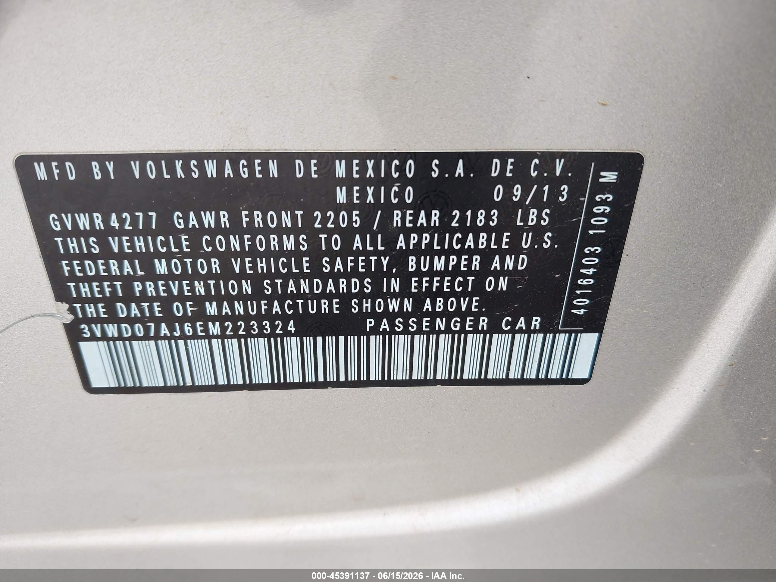 2014 Volkswagen Jetta 1.8t Se Gold vin: 3VWD07AJ6EM223324