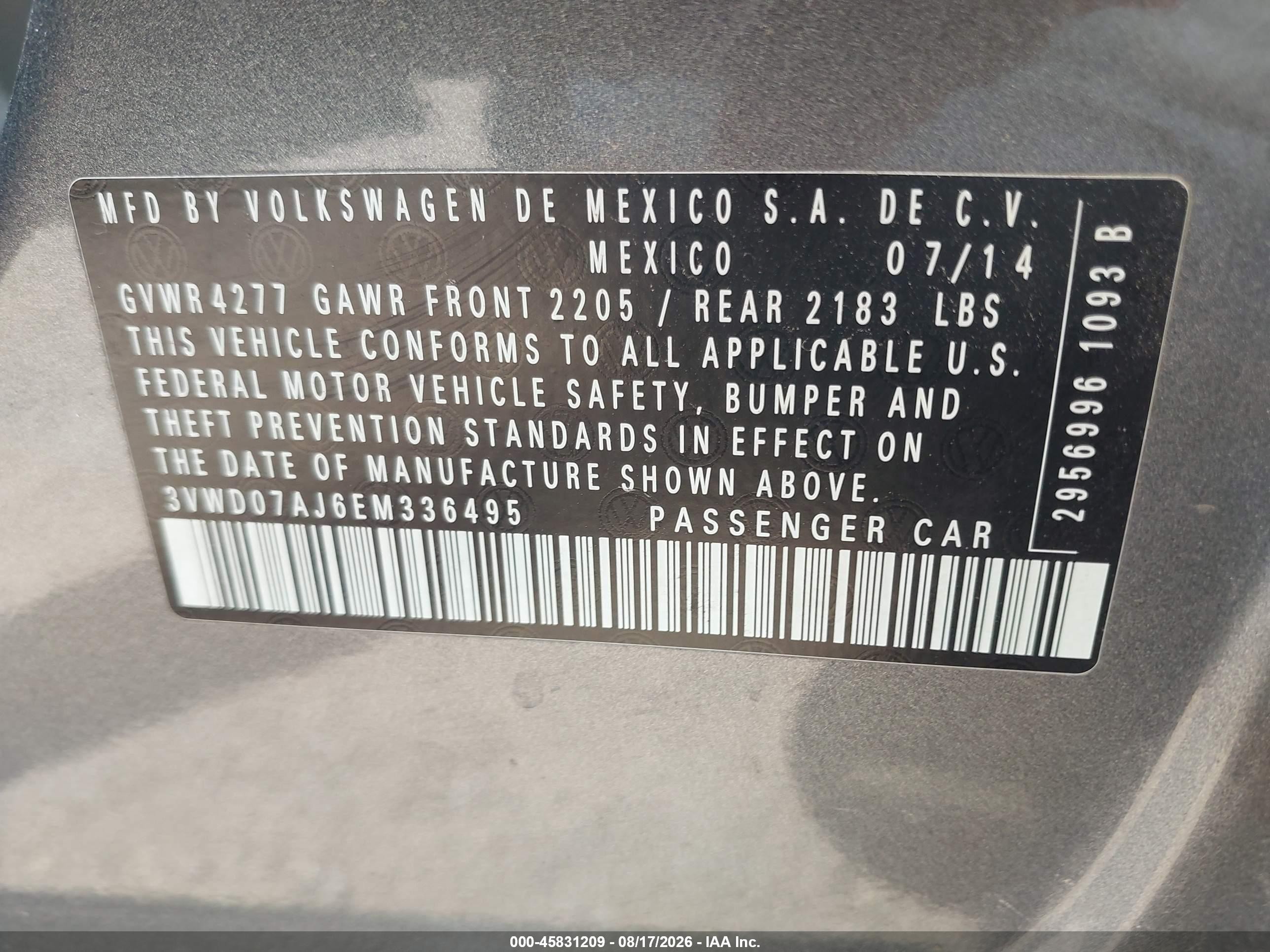 2014 Volkswagen Jetta 1.8t Se Gray vin: 3VWD07AJ6EM336495