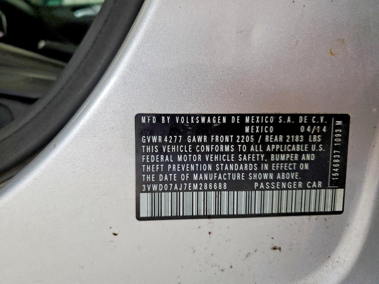 2014 Volkswagen Jetta Se Silver vin: 3VWD07AJ7EM286688