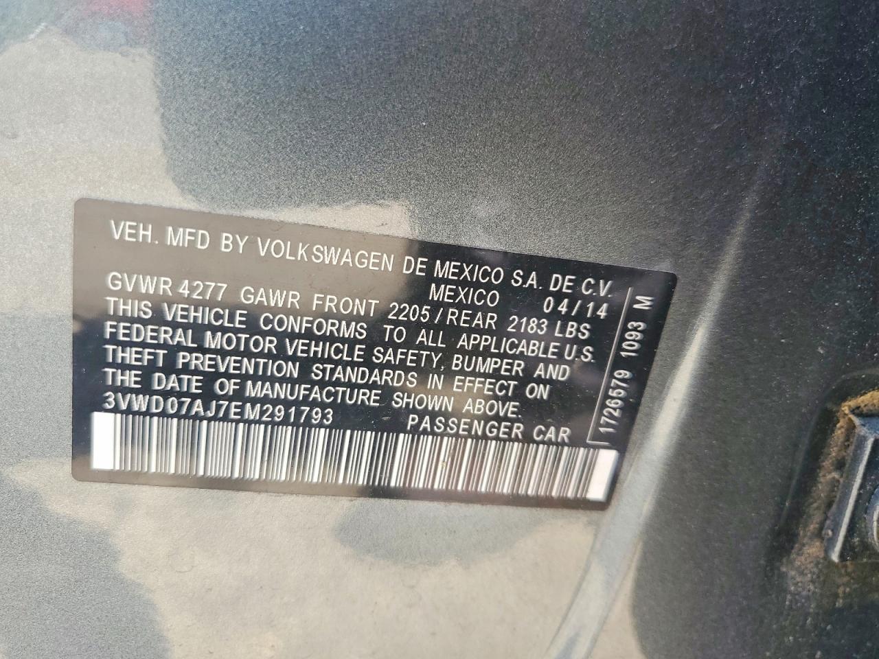 2014 Volkswagen Jetta Se Gray vin: 3VWD07AJ7EM291793