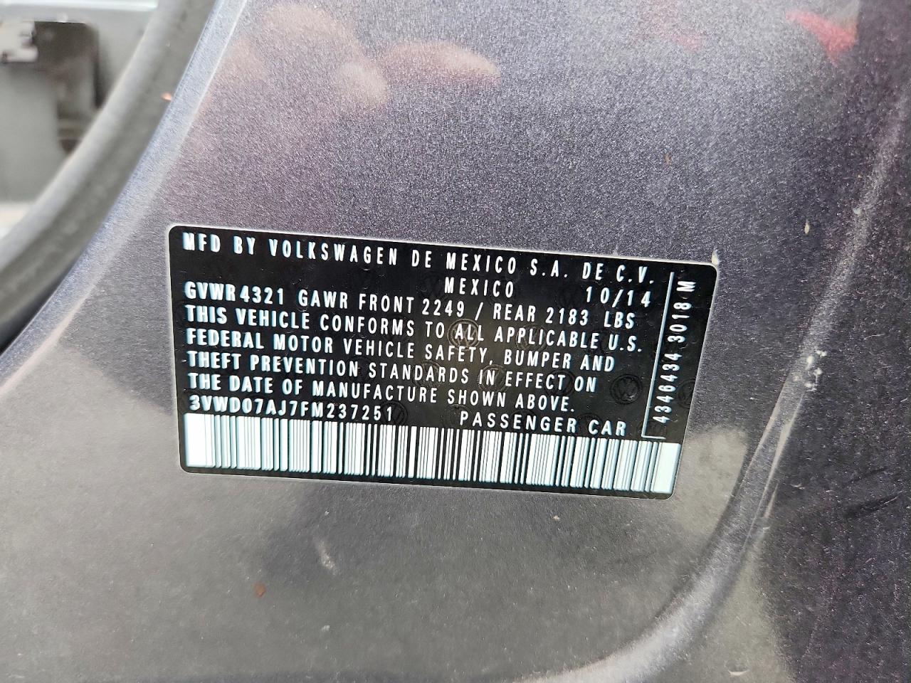 2015 Volkswagen Jetta Se Gray vin: 3VWD07AJ7FM237251