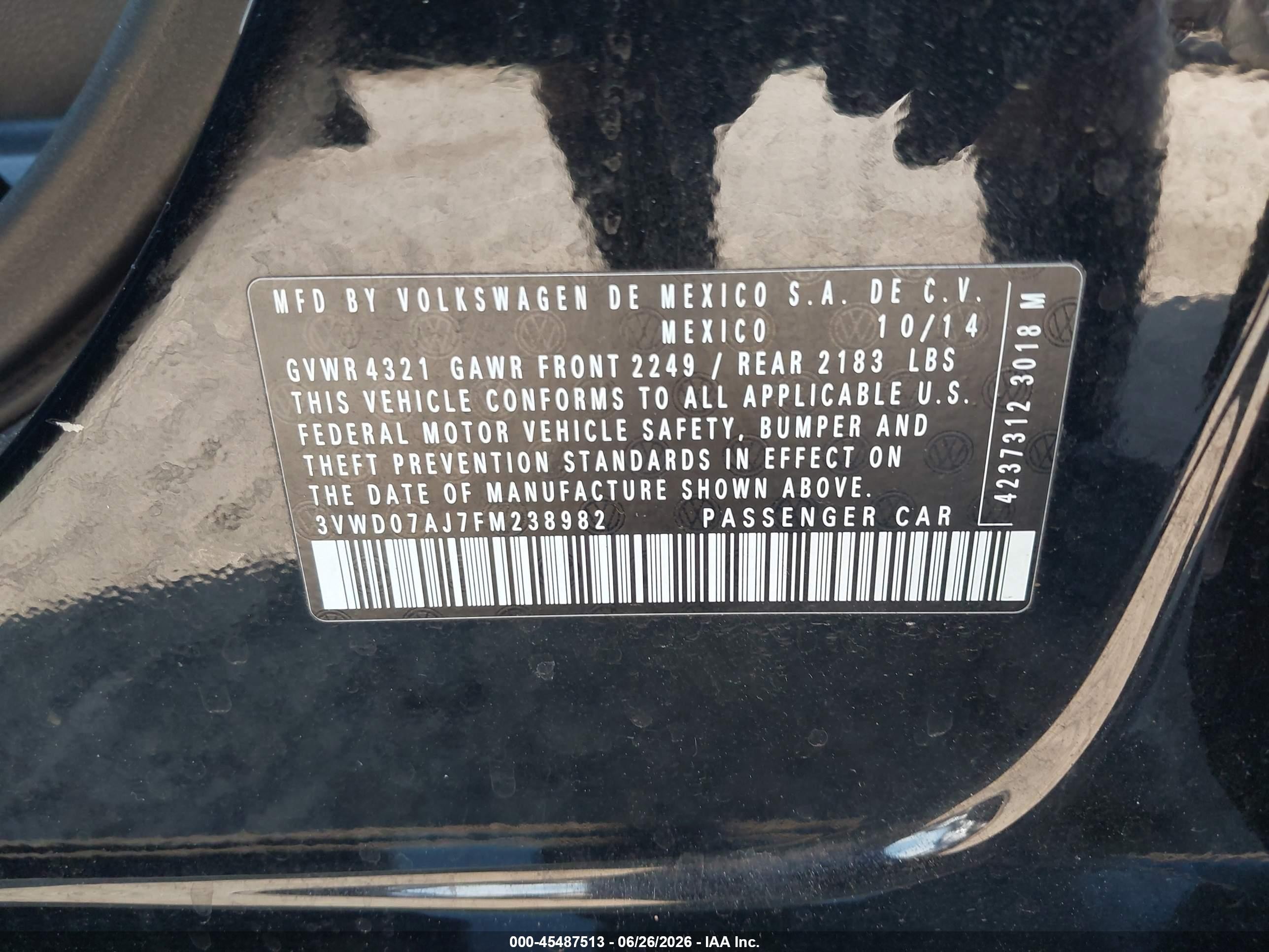 2015 Volkswagen Jetta 1.8t Se Black vin: 3VWD07AJ7FM238982