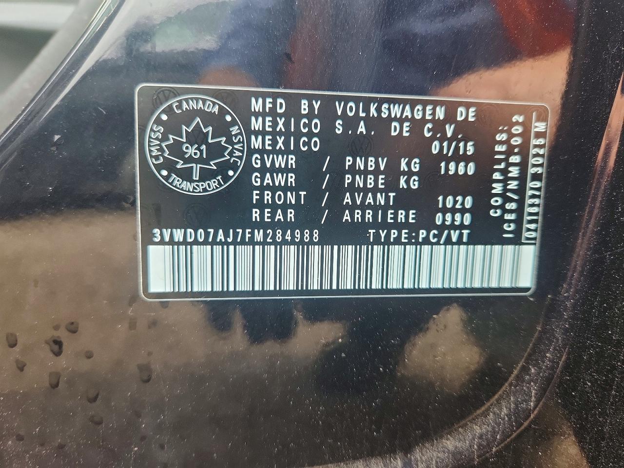 2015 Volkswagen Jetta Black vin: 3VWD07AJ7FM284988