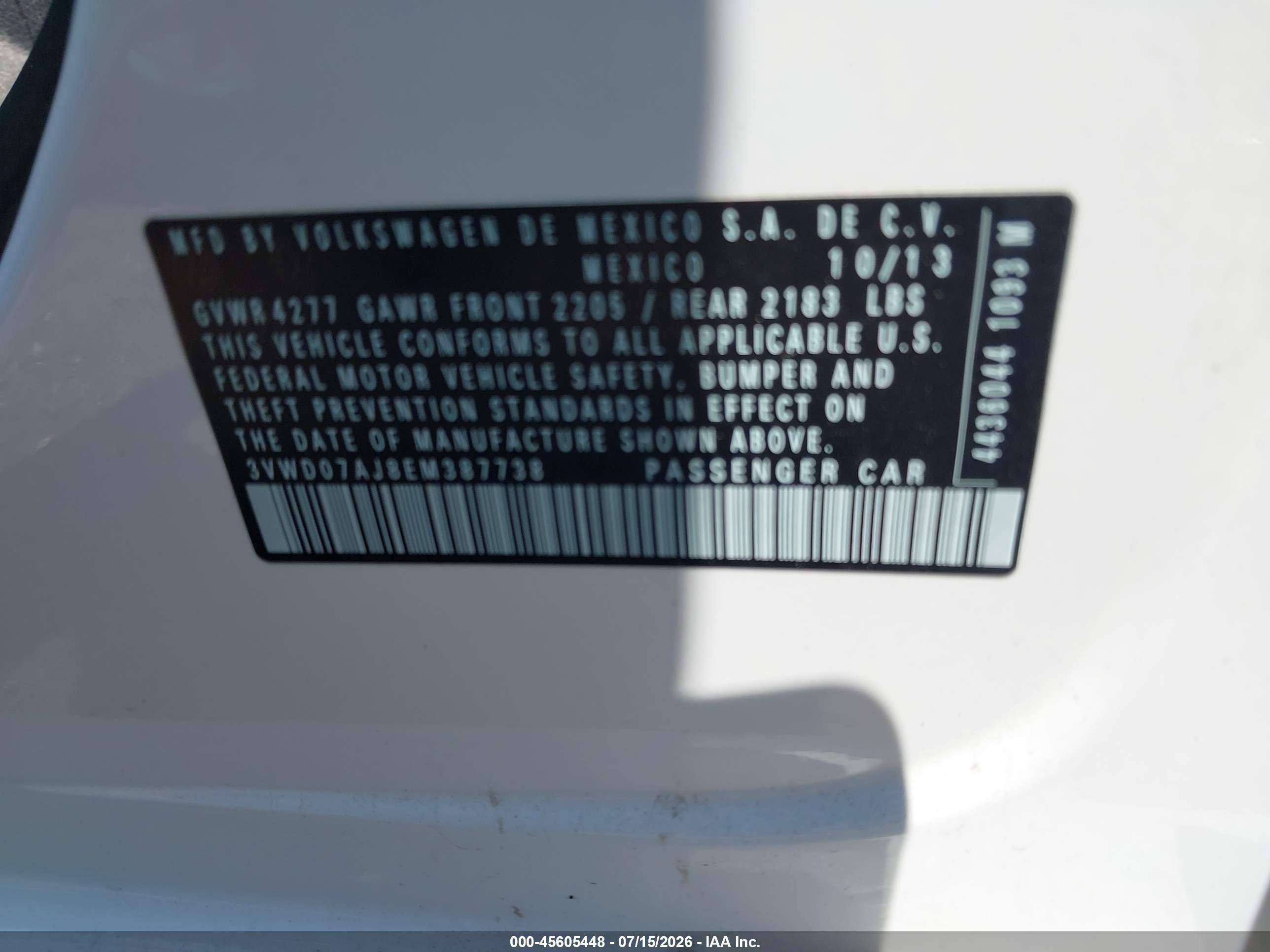 2014 Volkswagen Jetta 1.8t Se White vin: 3VWD07AJ8EM387738