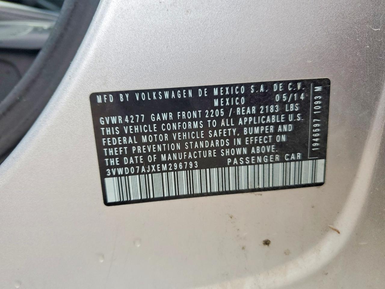 2014 Volkswagen Jetta Se Silver vin: 3VWD07AJXEM296793
