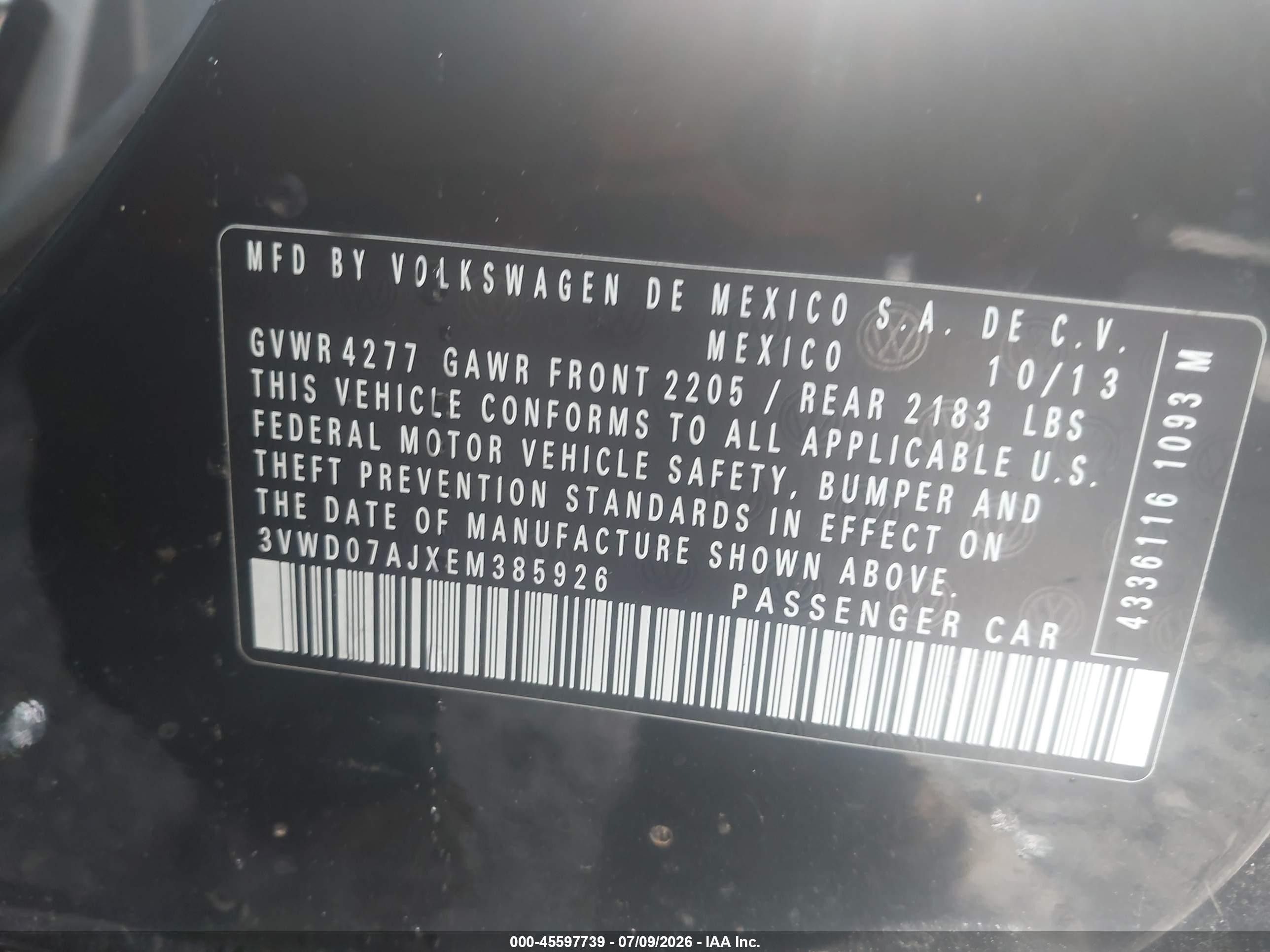 2014 Volkswagen Jetta 1.8t Se Black vin: 3VWD07AJXEM385926