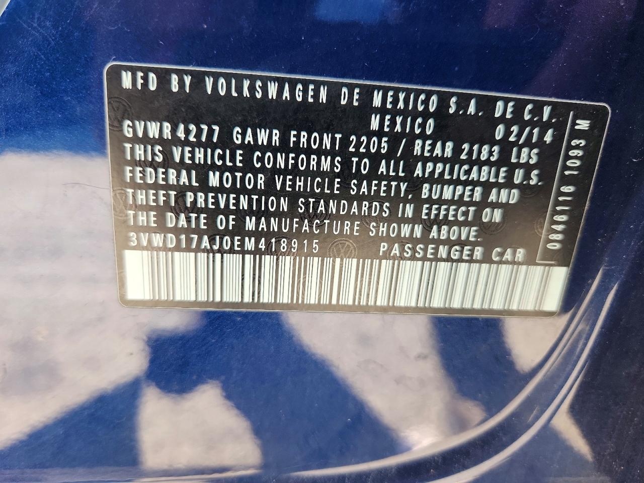 2014 Volkswagen Jetta Se Blue vin: 3VWD17AJ0EM418915