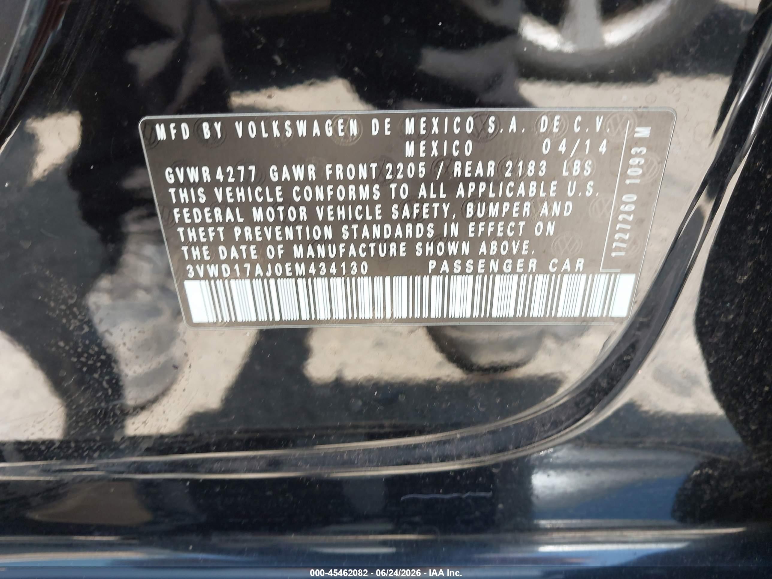 2014 Volkswagen Jetta 1.8t Se Black vin: 3VWD17AJ0EM434130