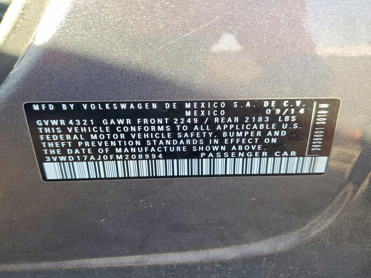 2015 Volkswagen Jetta Se Gray vin: 3VWD17AJ0FM208994