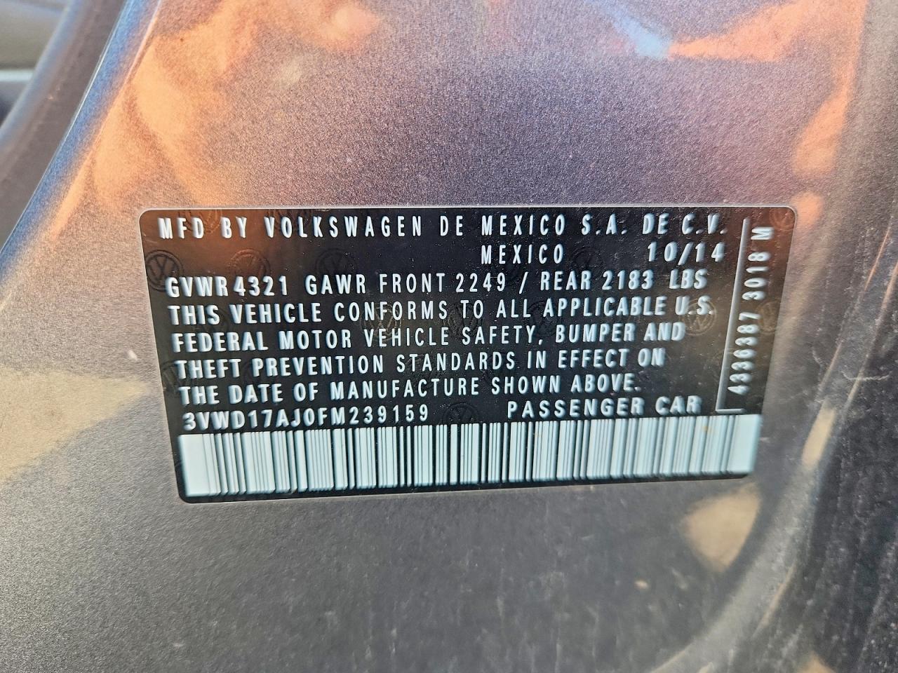 2015 Volkswagen Jetta Se Charcoal vin: 3VWD17AJ0FM239159