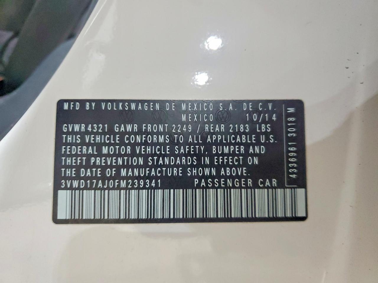 2015 Volkswagen Jetta Se White vin: 3VWD17AJ0FM239341