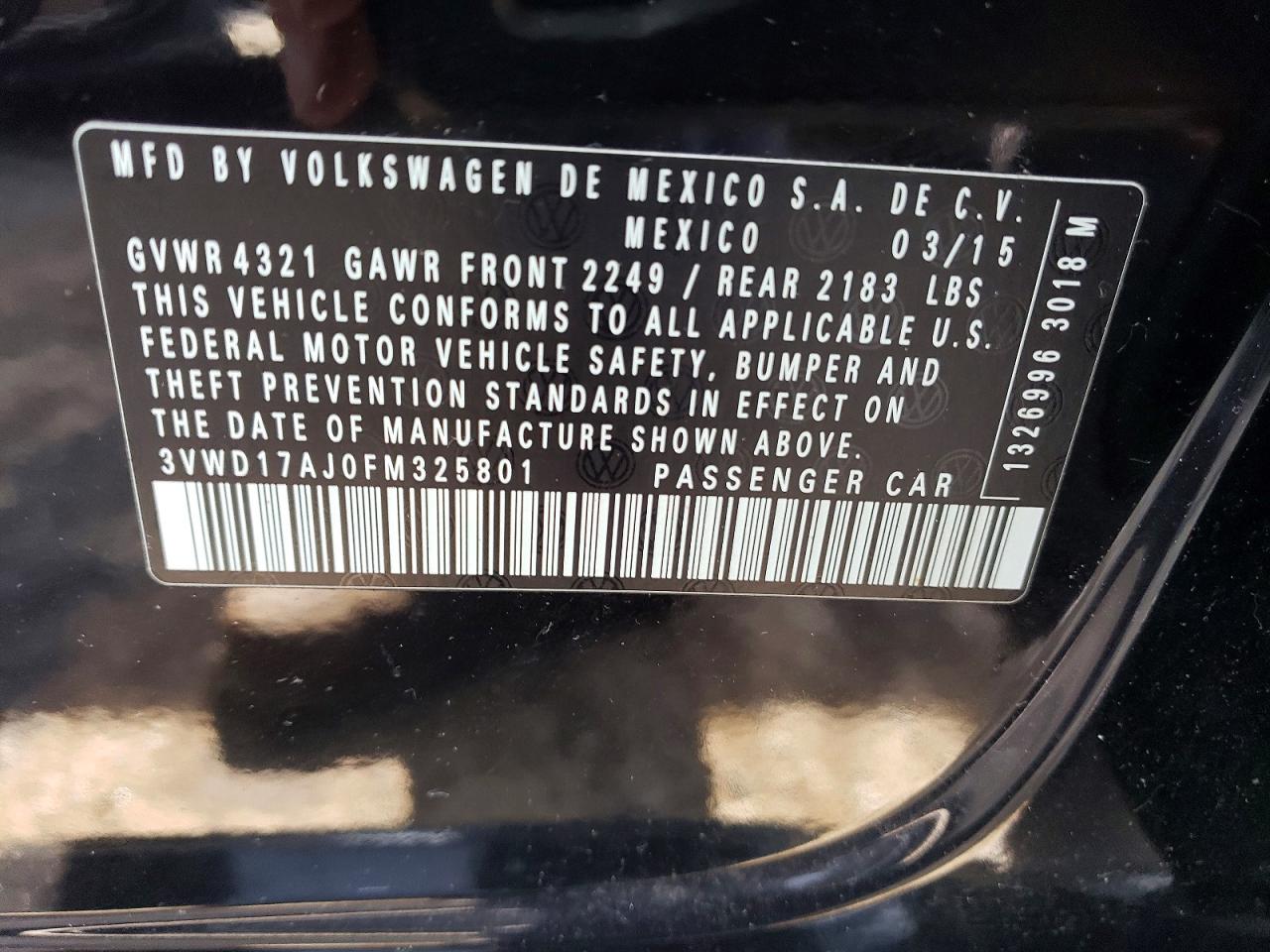 2015 Volkswagen Jetta Se Black vin: 3VWD17AJ0FM325801