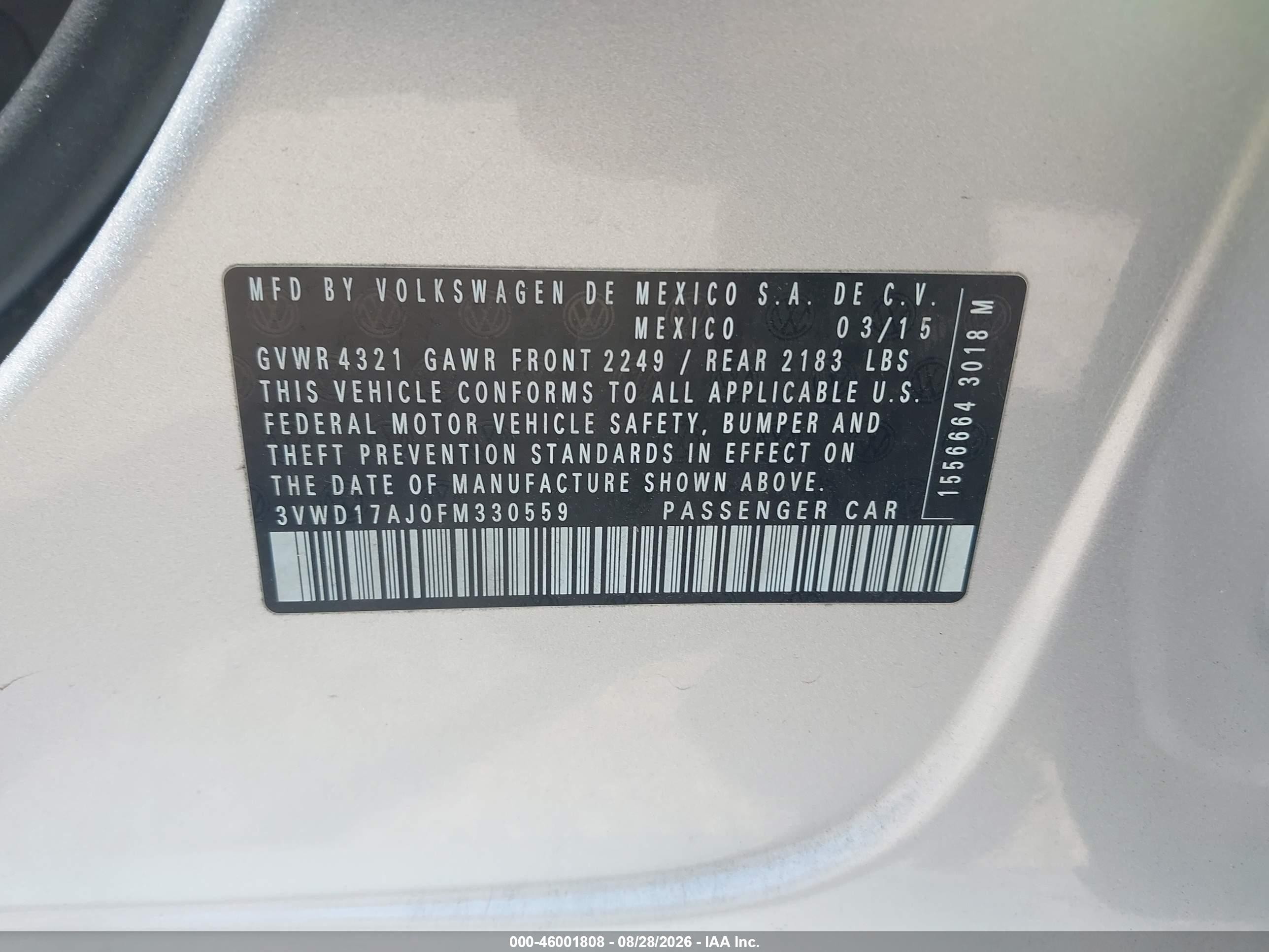 2015 Volkswagen Jetta 1.8t Se Gray vin: 3VWD17AJ0FM330559