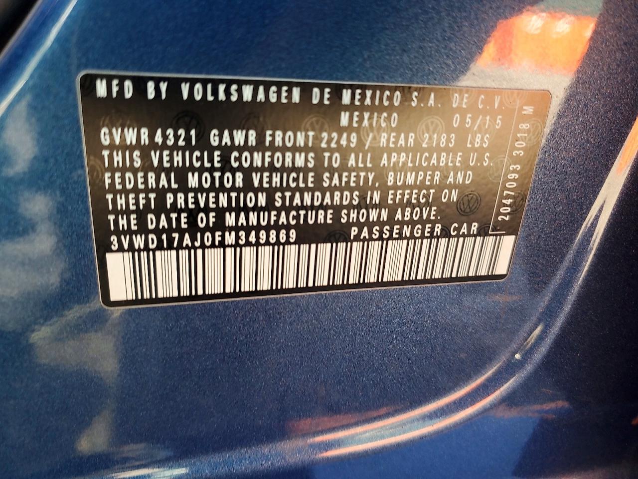 2015 Volkswagen Jetta Se Blue vin: 3VWD17AJ0FM349869