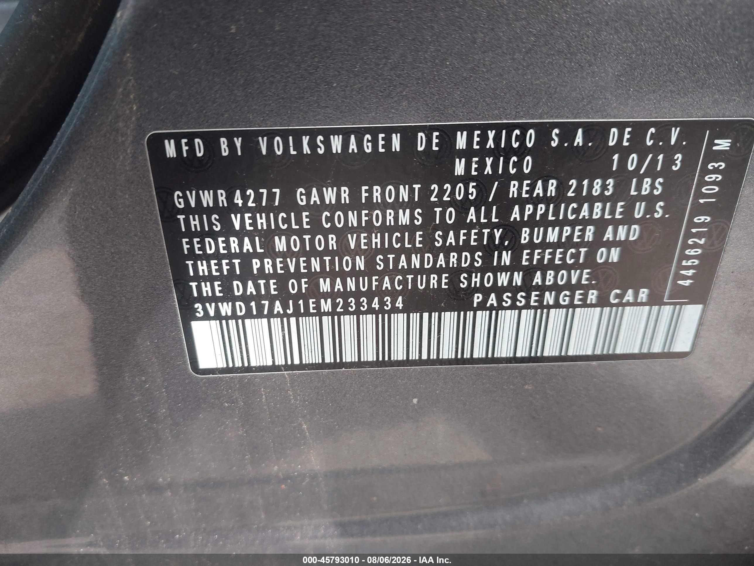 2014 Volkswagen Jetta 1.8t Se Gray vin: 3VWD17AJ1EM233434