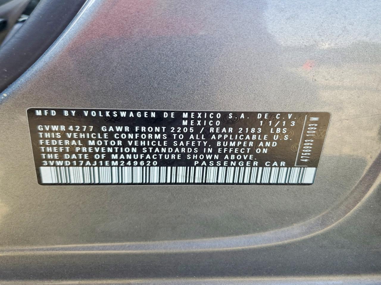 2014 Volkswagen Jetta Se Угольный vin: 3VWD17AJ1EM249620