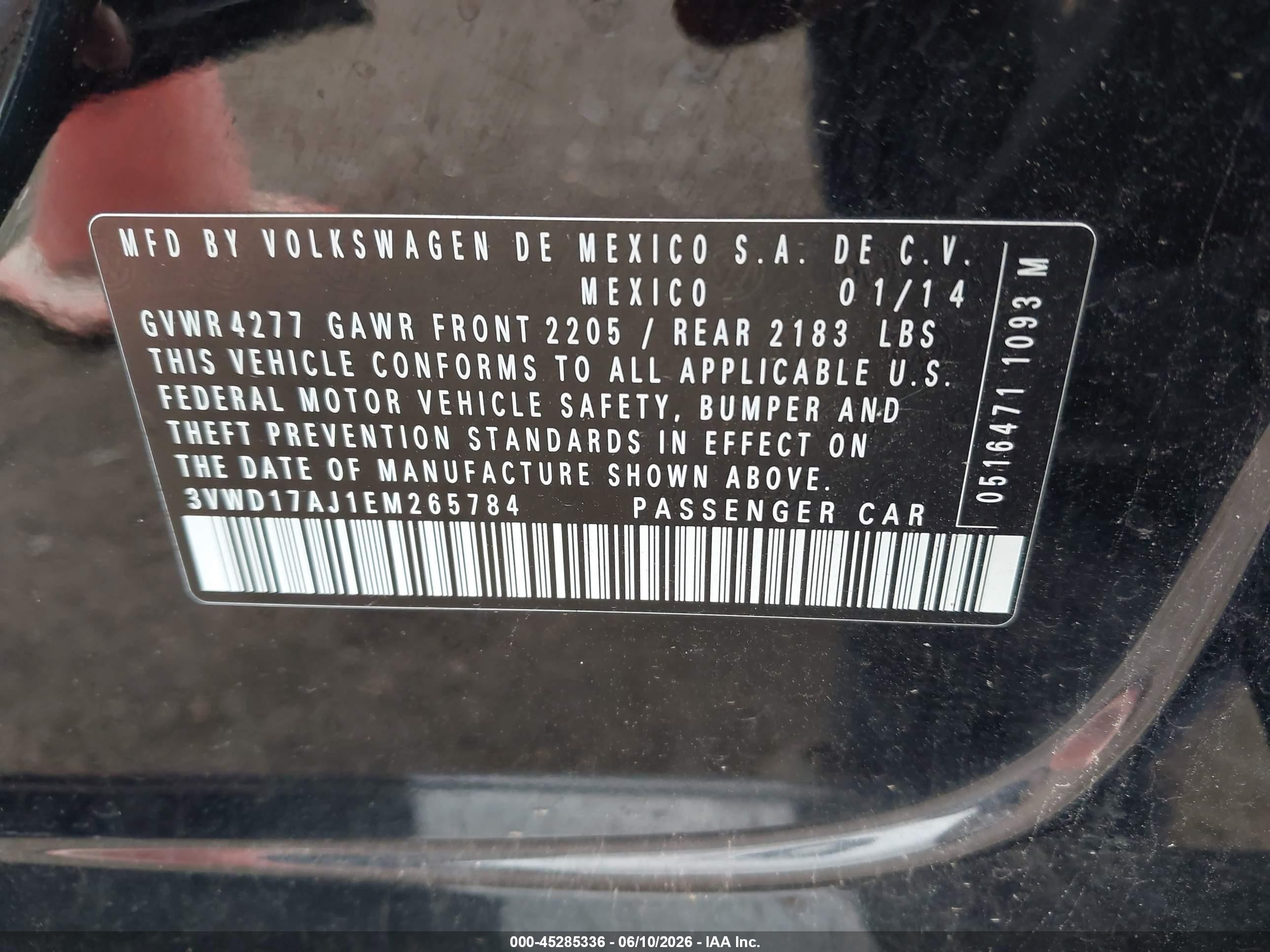 2014 Volkswagen Jetta 1.8t Se Black vin: 3VWD17AJ1EM265784