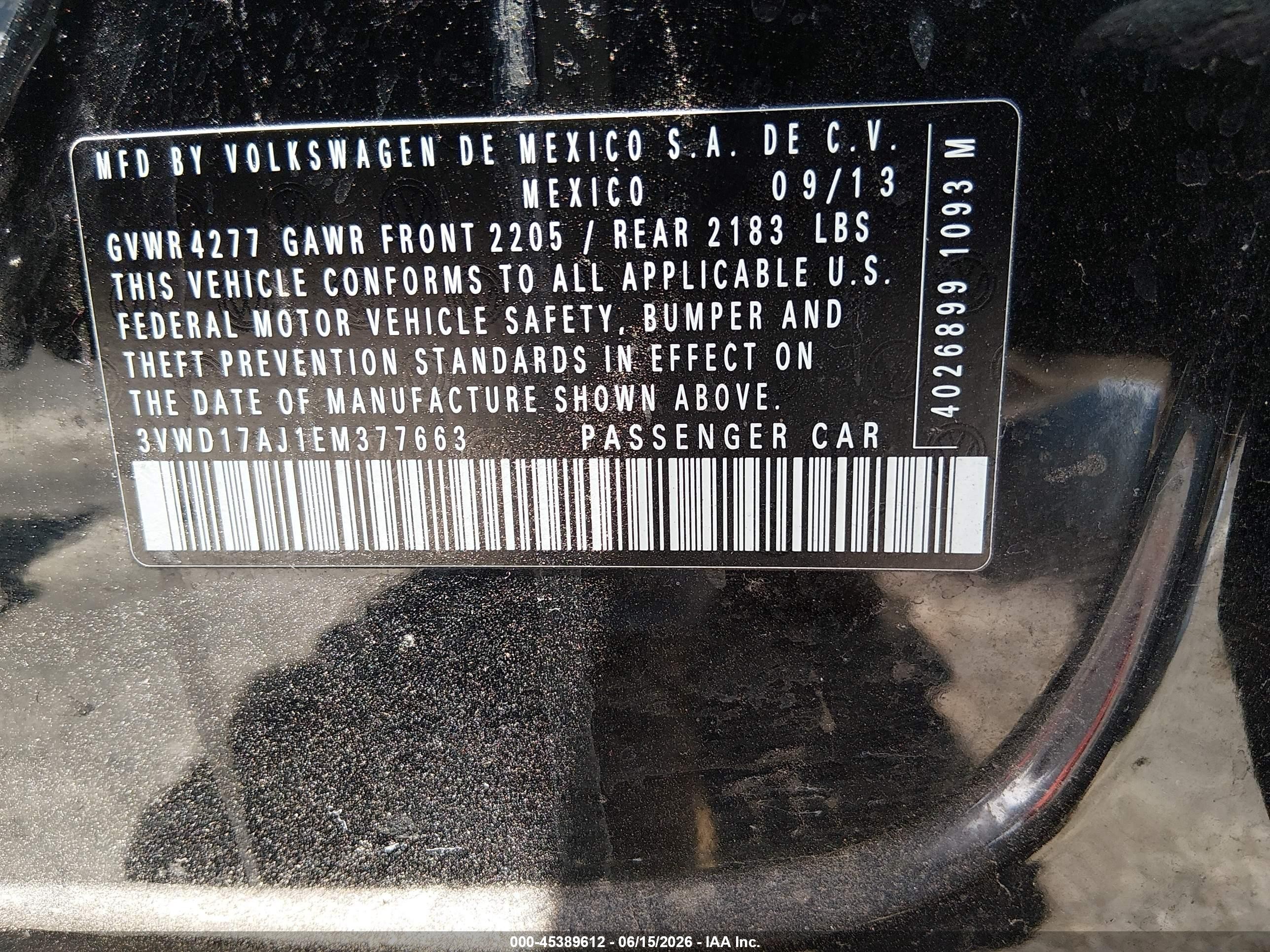 2014 Volkswagen Jetta 1.8t Se Black vin: 3VWD17AJ1EM377663
