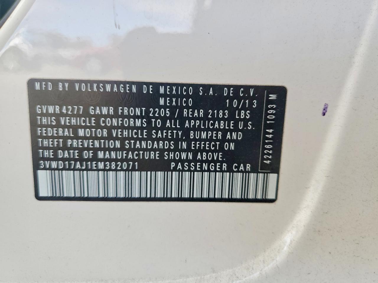 2014 Volkswagen Jetta Se White vin: 3VWD17AJ1EM382071