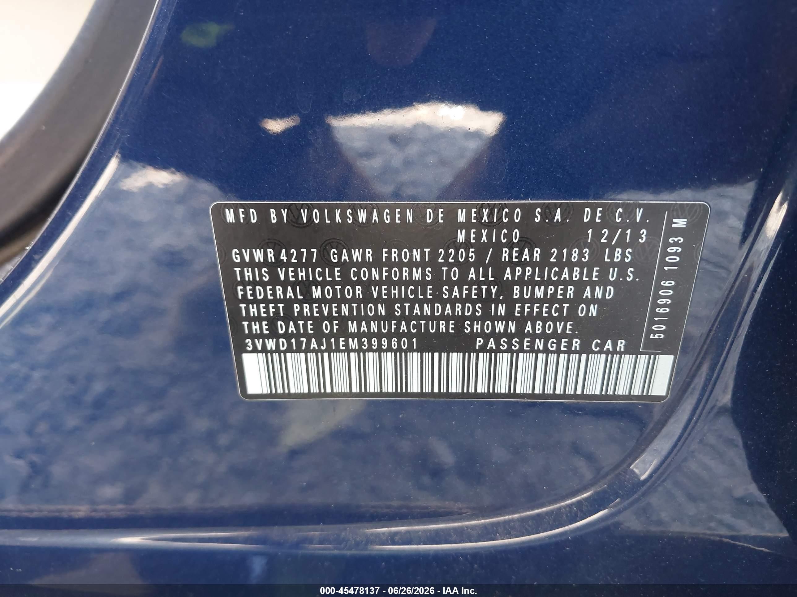 2014 Volkswagen Jetta 1.8t Se Dark Blue vin: 3VWD17AJ1EM399601